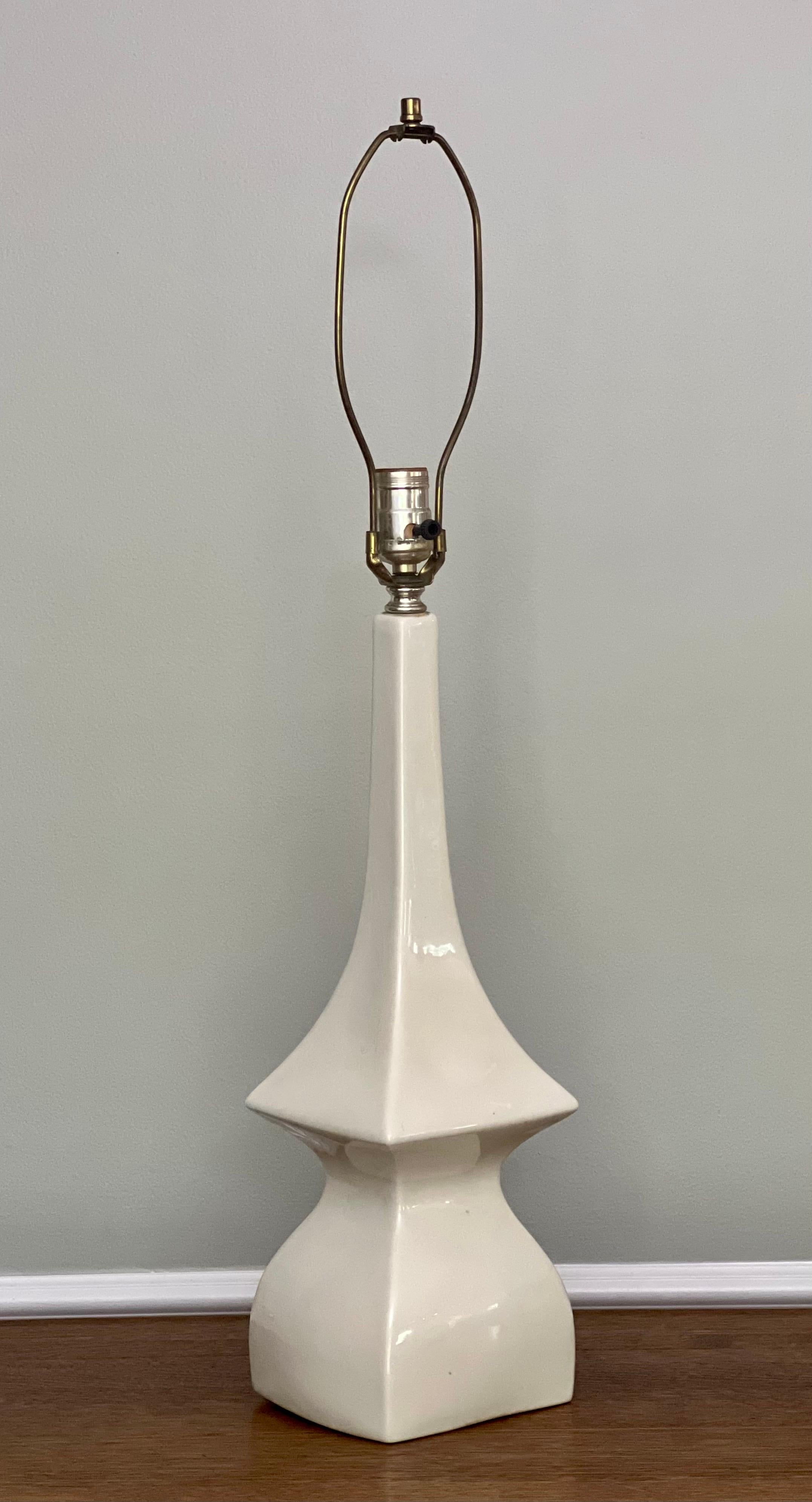 Vintage Robert Abbey Modern White Sculptural Glazed Ceramic Lamps, Pair 3