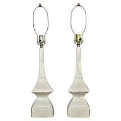 Vintage Robert Abbey Modern White Sculptural Glazed Ceramic Lamps, Pair