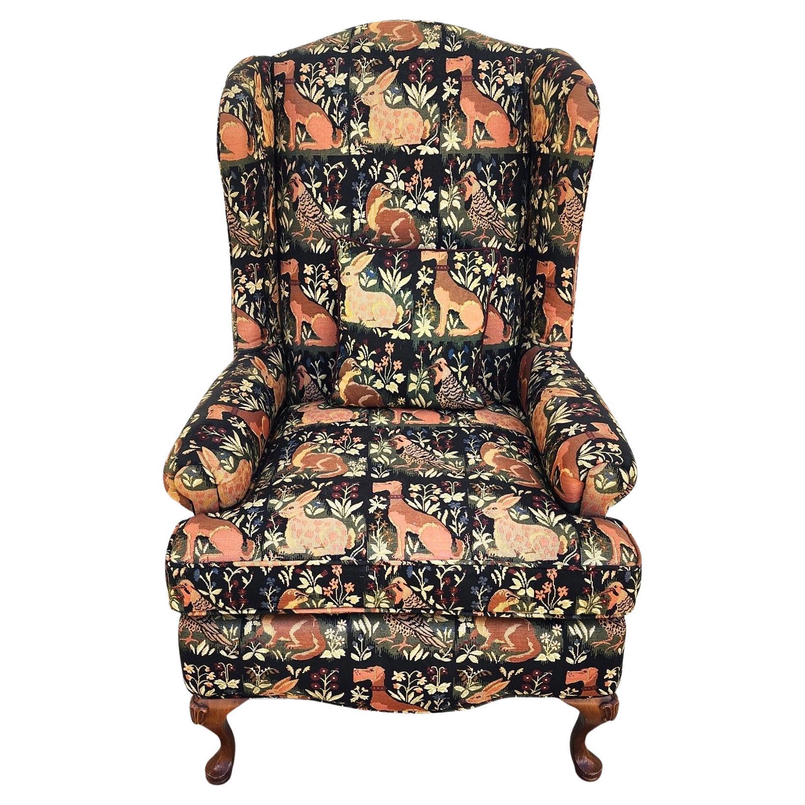 Vintage Robert Allen Chippendale Wingback Armchair French Country Farmhouse
