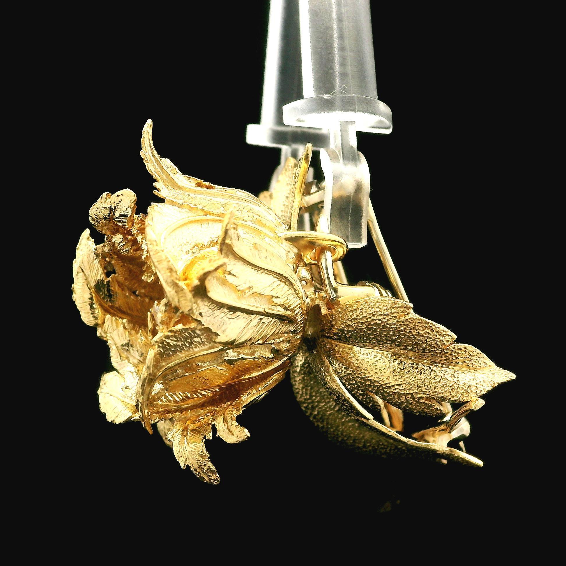 Vintage Robert Altman 14k Yellow Gold Fiery Diamond Blossoming Flower Brooch 5