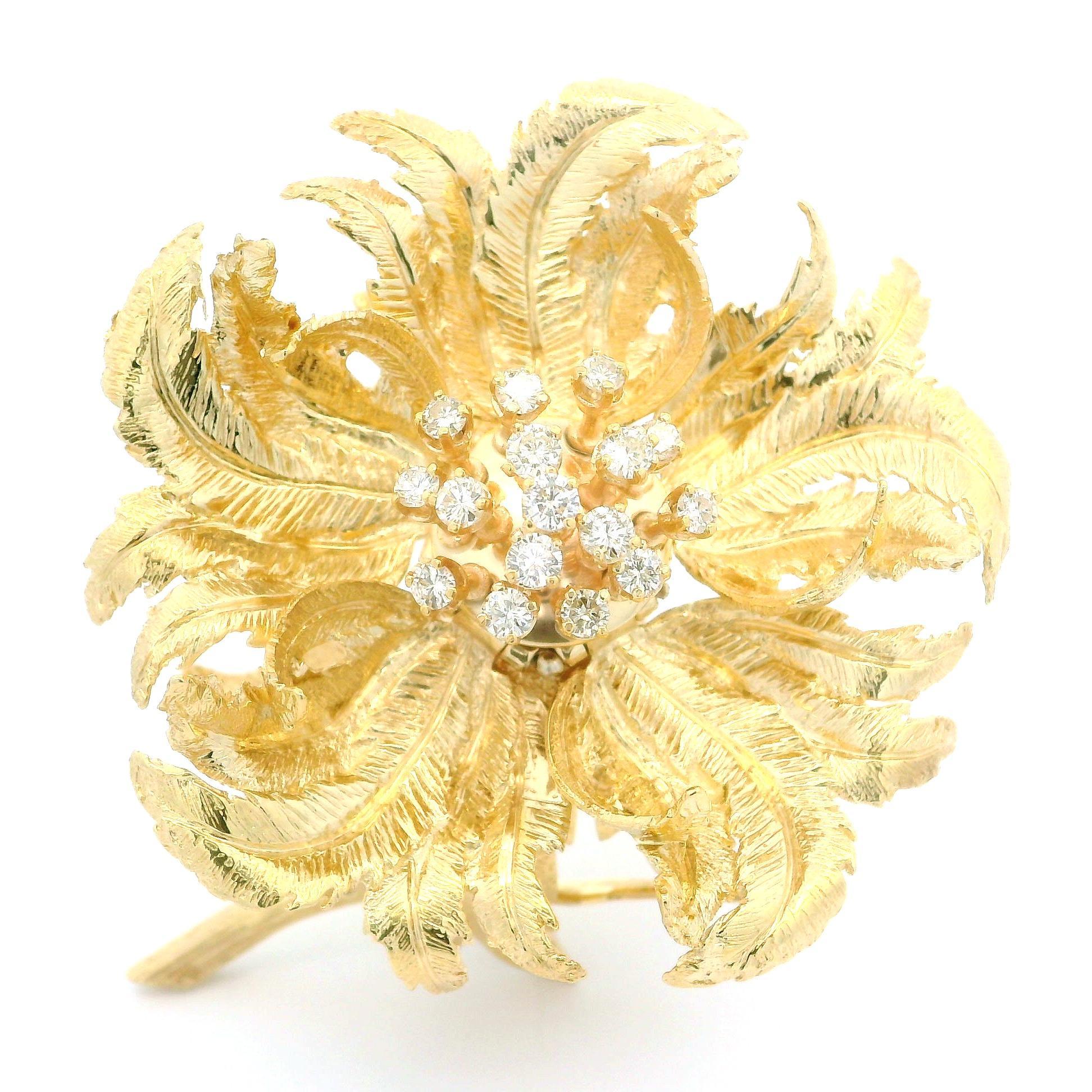Vintage Robert Altman 14k Yellow Gold Fiery Diamond Blossoming Flower Brooch 6