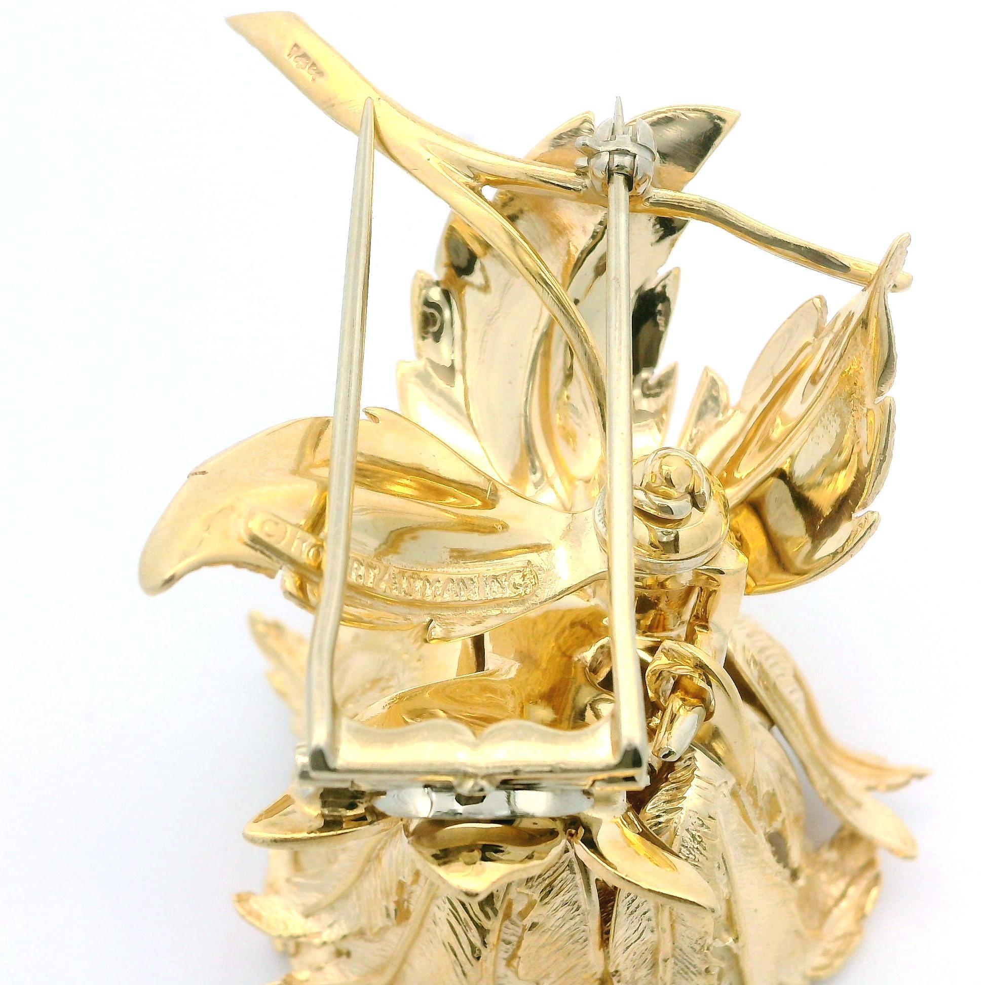 Vintage Robert Altman 14k Yellow Gold Fiery Diamond Blossoming Flower Brooch 10