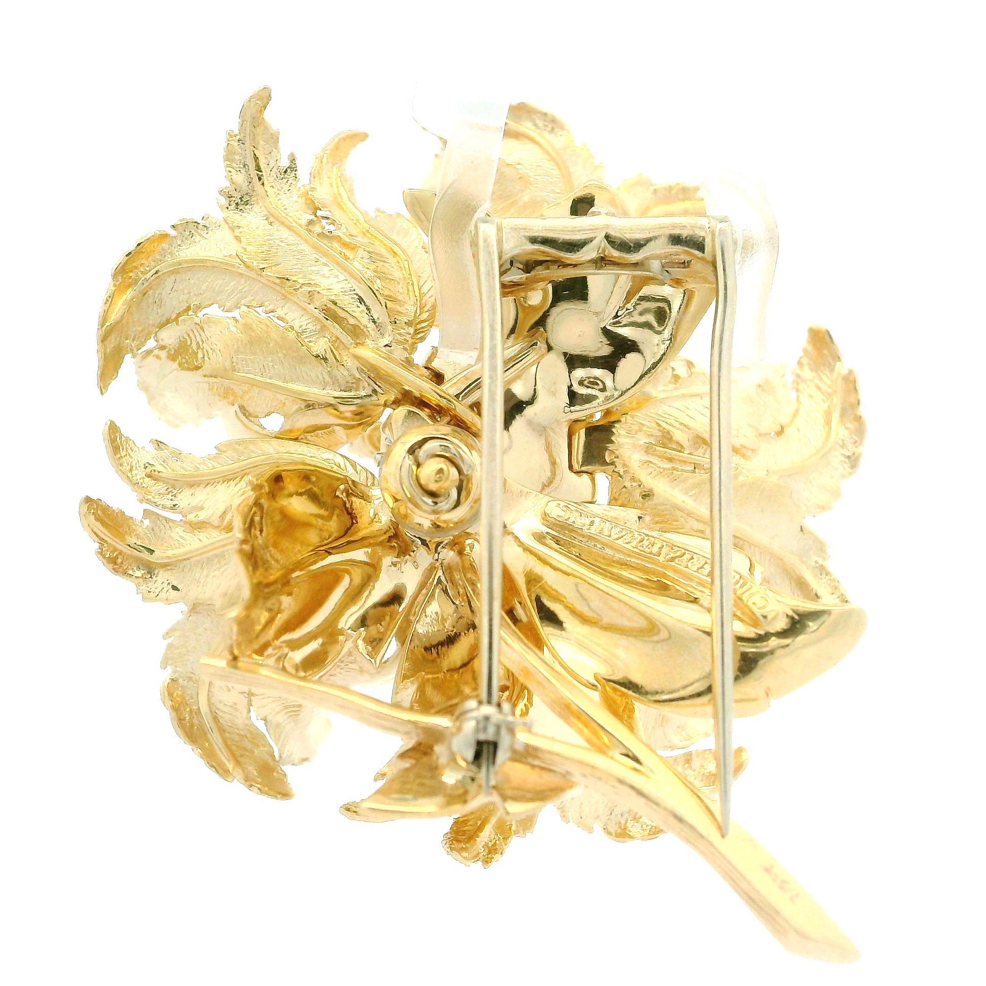 Vintage Robert Altman 14k Yellow Gold Fiery Diamond Blossoming Flower Brooch 11