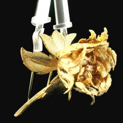 Vintage Robert Altman 14k Yellow Gold Fiery Diamond Blossoming Flower Brooch