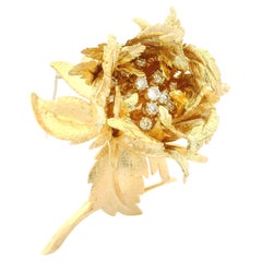 Vintage Robert Altman 14k Yellow Gold Fiery Diamond Blossoming Flower Brooch