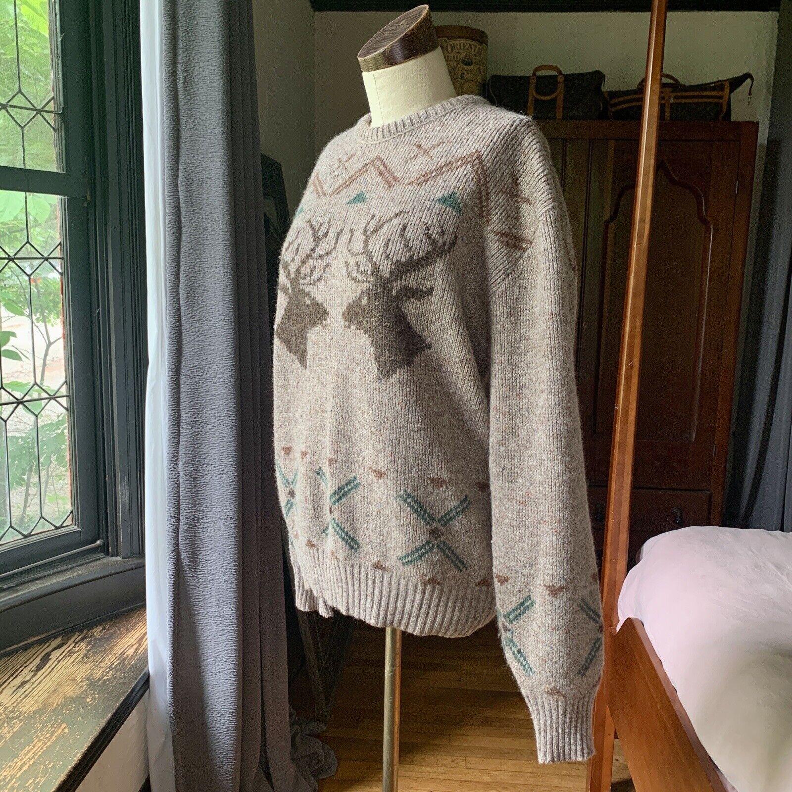 Vintage ROBERT BRUCE Made in USA Sweater MOUNTAINS Ski WOOL Sweater LARGE In Good Condition For Sale In Asheville, NC