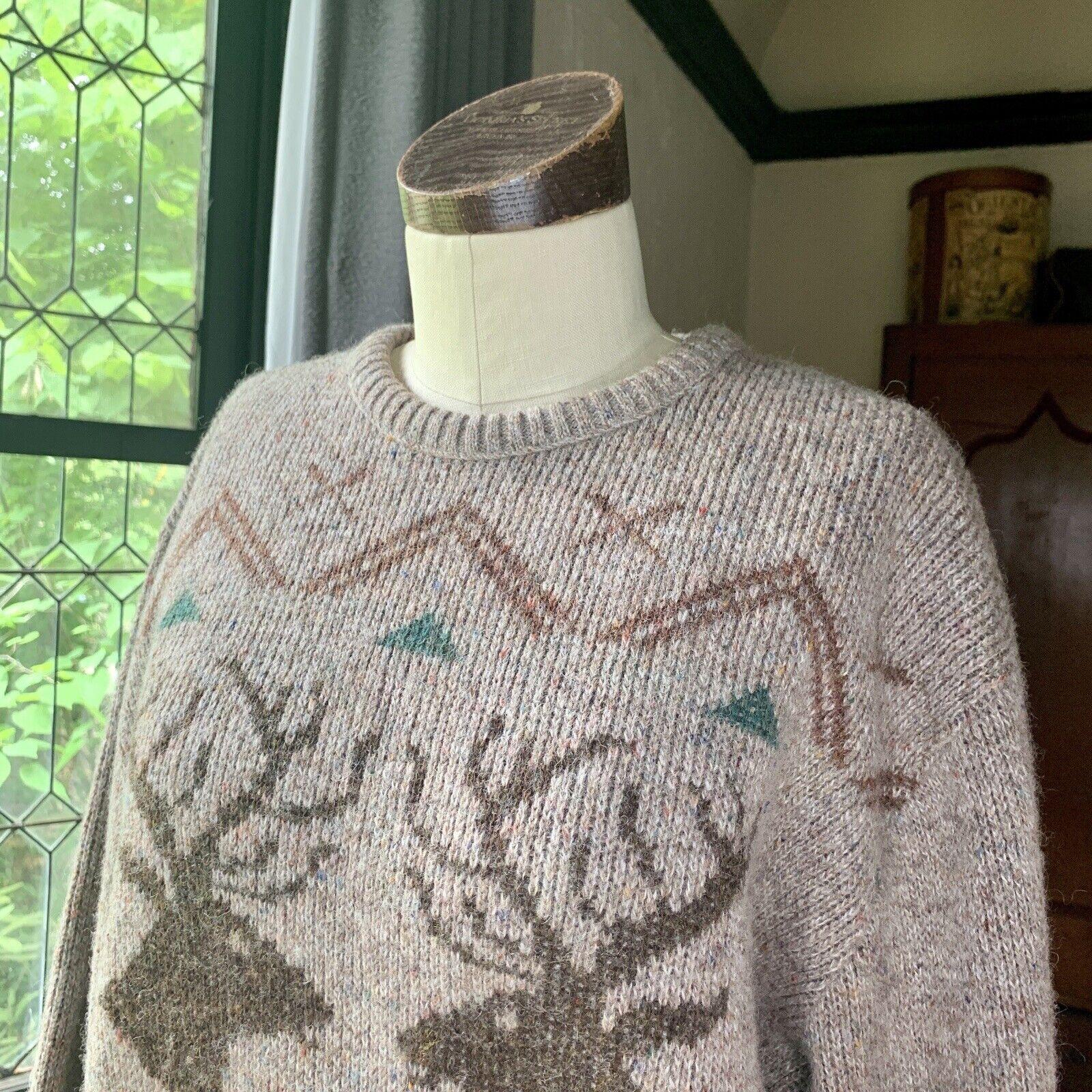Women's or Men's Vintage ROBERT BRUCE Made in USA Sweater MOUNTAINS Ski WOOL Sweater LARGE For Sale
