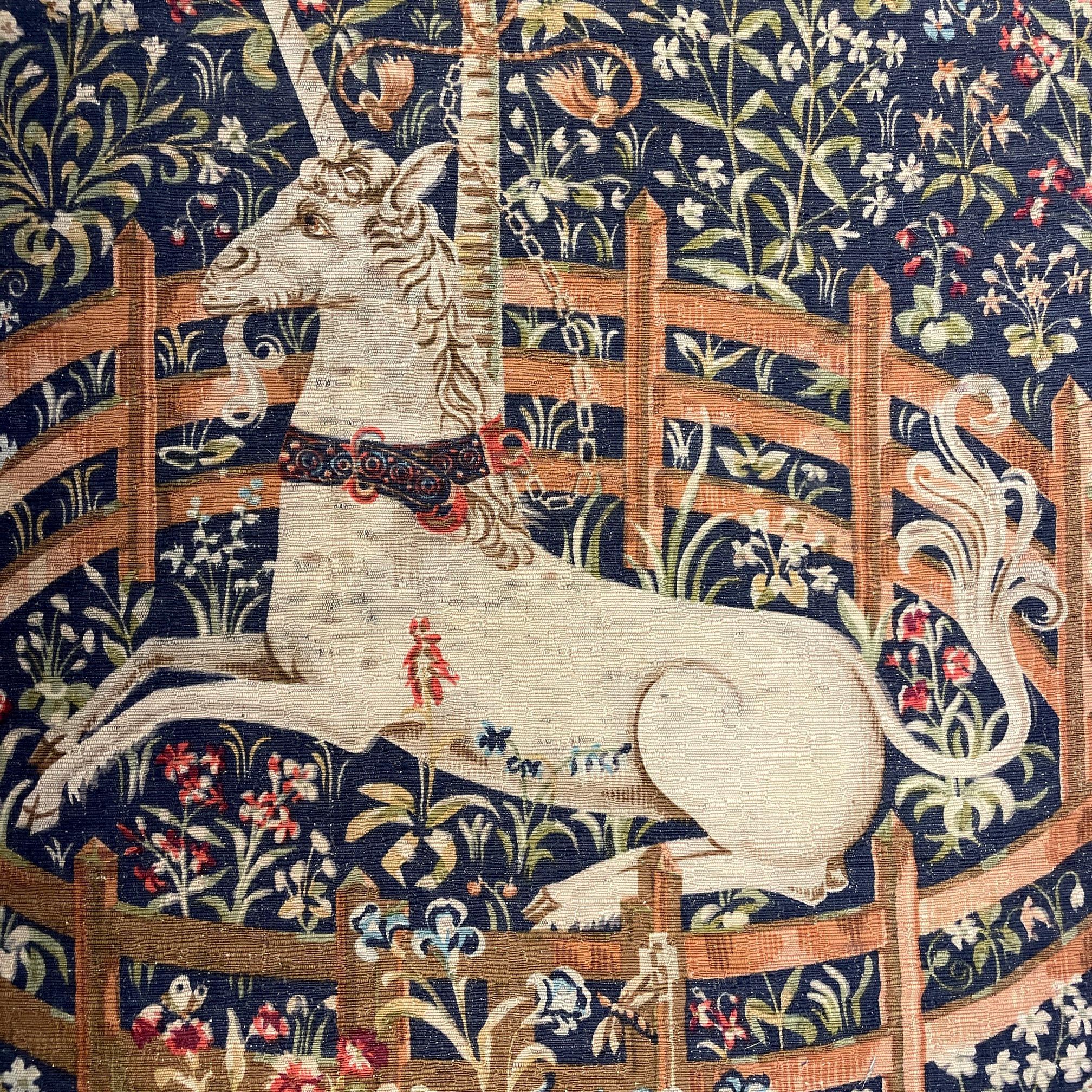 Late 20th Century Vintage Robert Four French Aubusson Tapestry,  the Unicorn Rests in a Garden