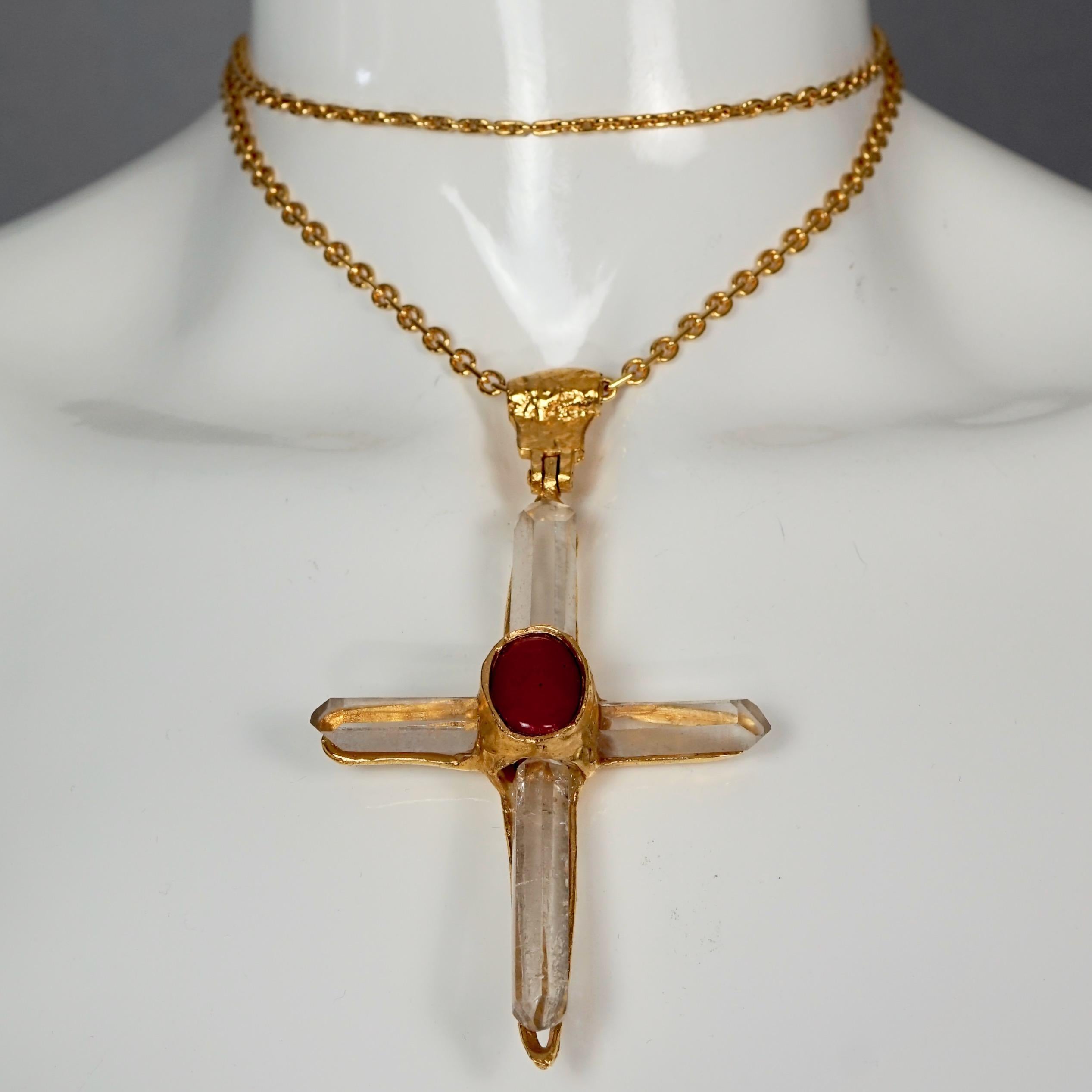 Vintage ROBERT GOOSSENS PARIS Quartz Rock Crystal Cross Pendant Necklace 10