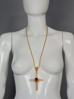 Vintage ROBERT GOOSSENS PARIS Quarz Bergkristall Kreuz Anhänger Halskette