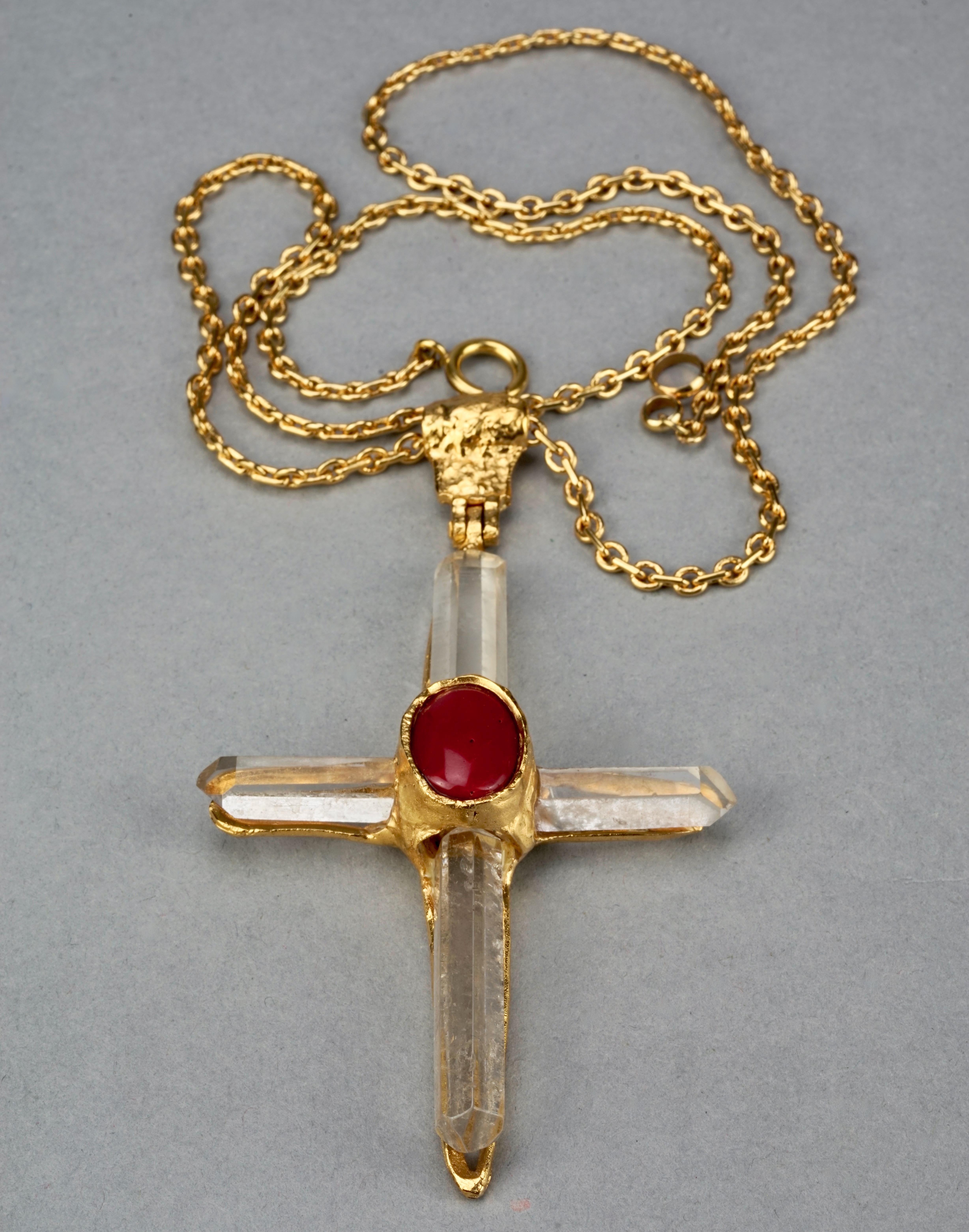 Women's Vintage ROBERT GOOSSENS PARIS Quartz Rock Crystal Cross Pendant Necklace