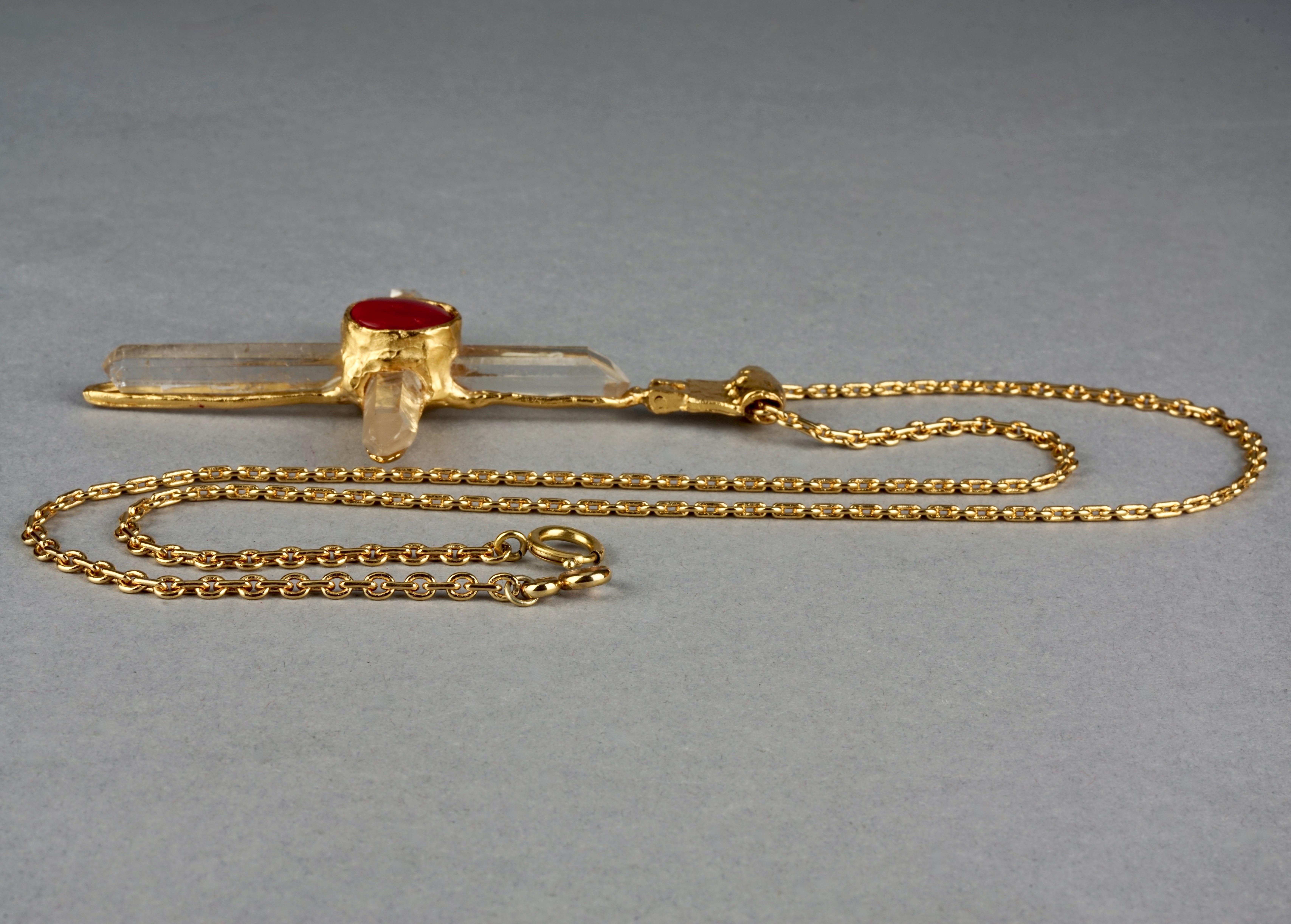 Vintage ROBERT GOOSSENS PARIS Quartz Rock Crystal Cross Pendant Necklace 1