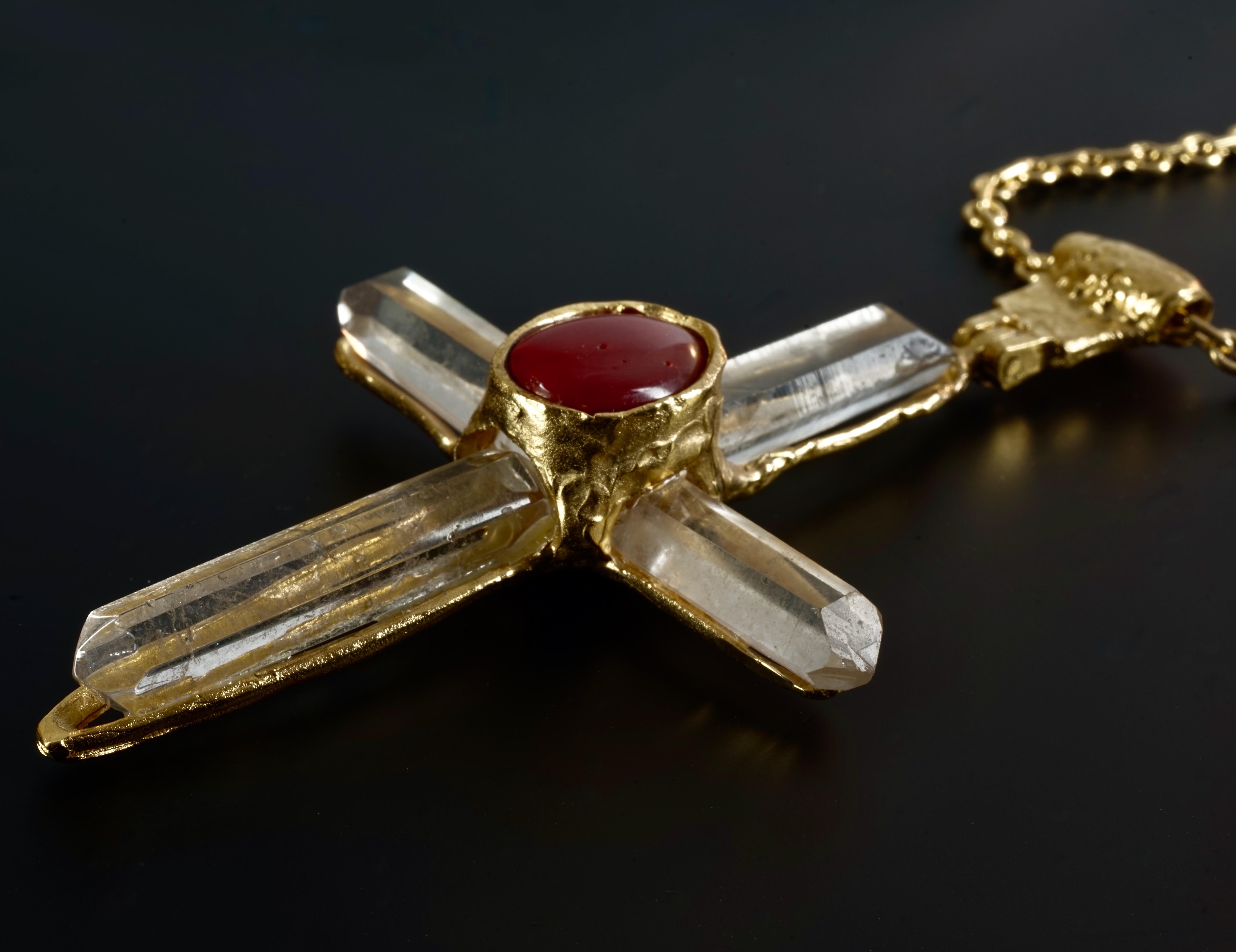 Vintage ROBERT GOOSSENS PARIS Quartz Rock Crystal Cross Pendant Necklace 4