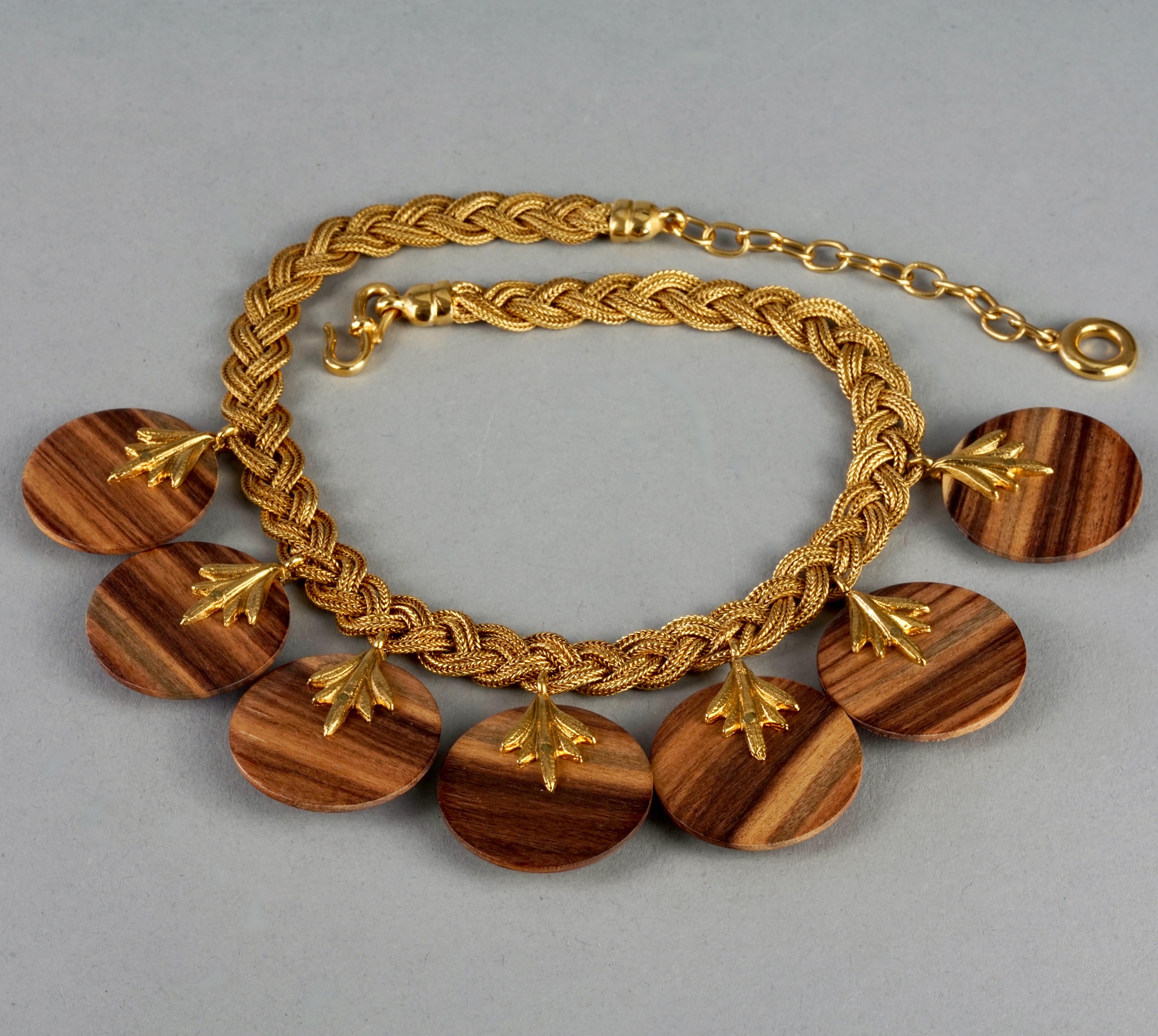 Vintage ROBERT GOOSSENS PARIS Wooden Disc Charms Gilt Braided Necklace For Sale 4