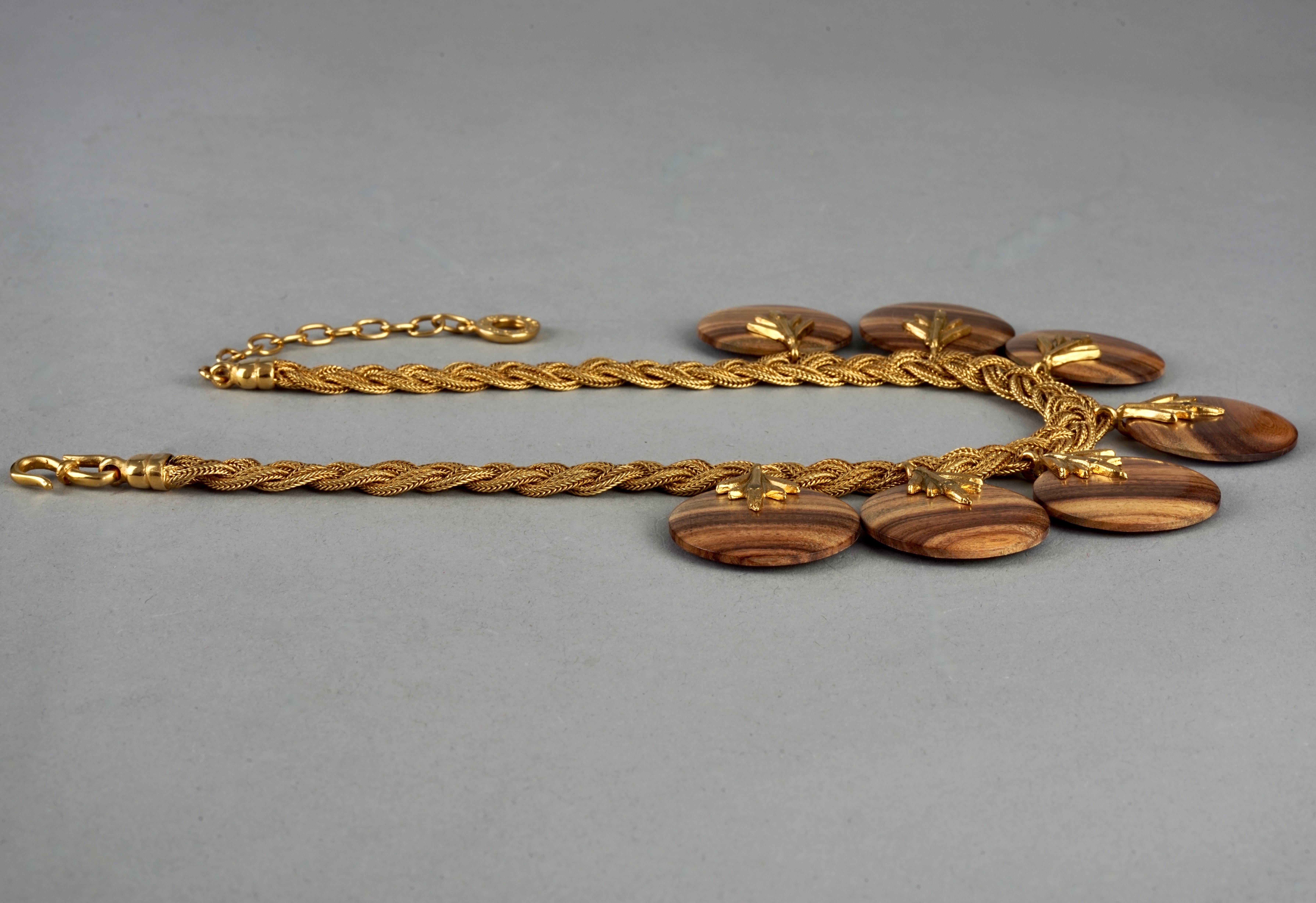 Women's Vintage ROBERT GOOSSENS PARIS Wooden Disc Charms Gilt Braided Necklace For Sale