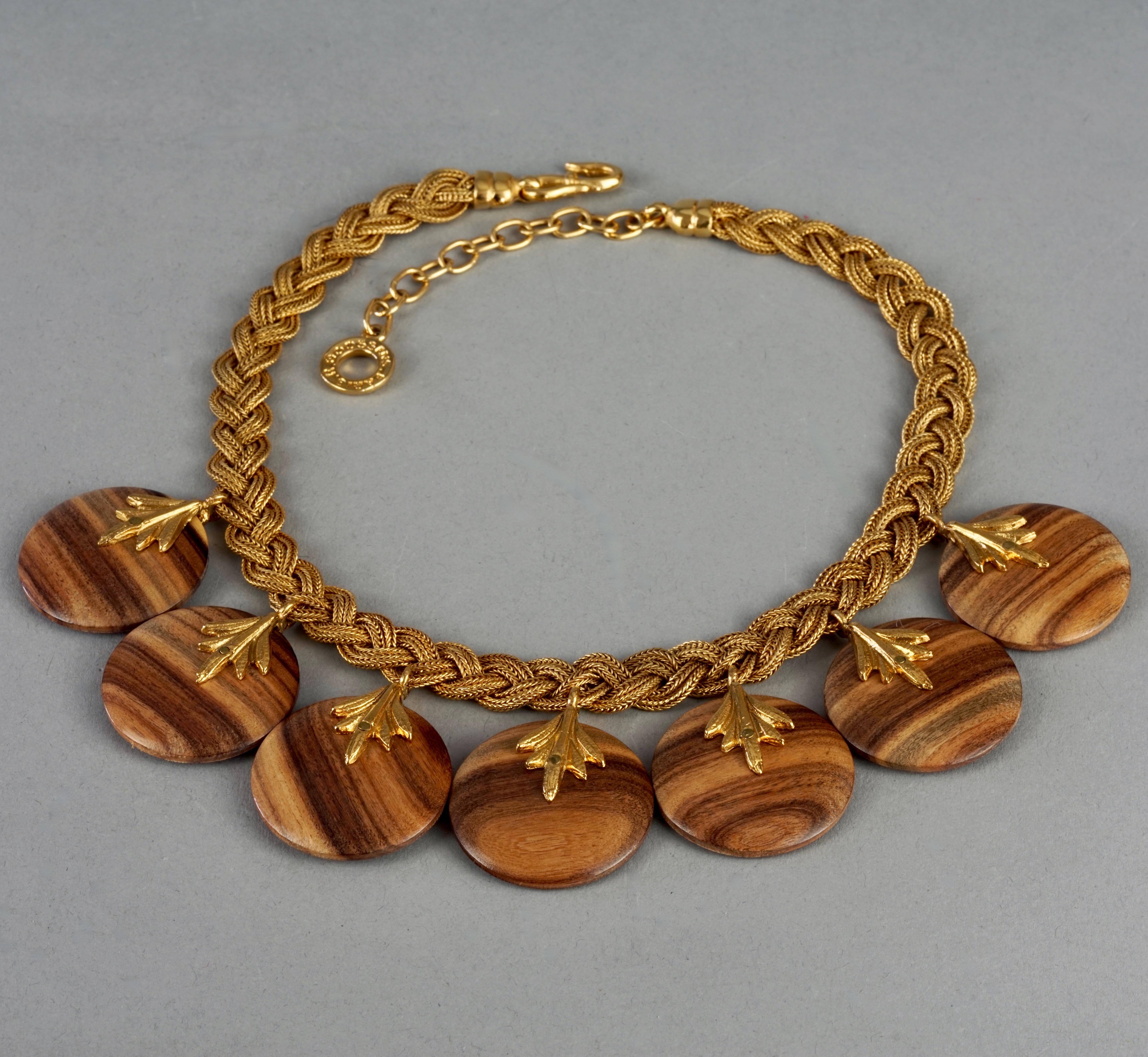 Vintage ROBERT GOOSSENS PARIS Wooden Disc Charms Gilt Braided Necklace For Sale 1