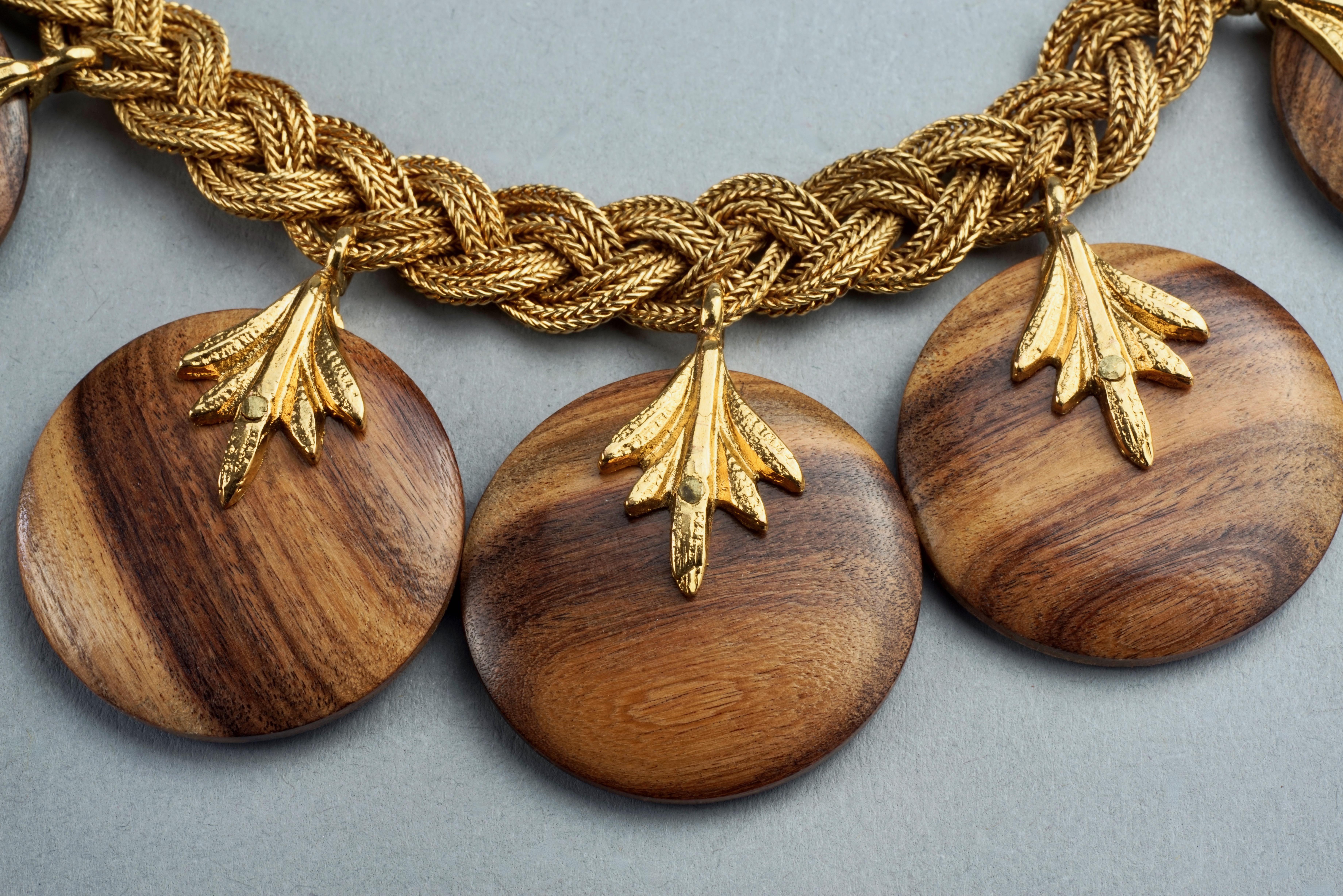 Vintage ROBERT GOOSSENS PARIS Wooden Disc Charms Gilt Braided Necklace For Sale 2