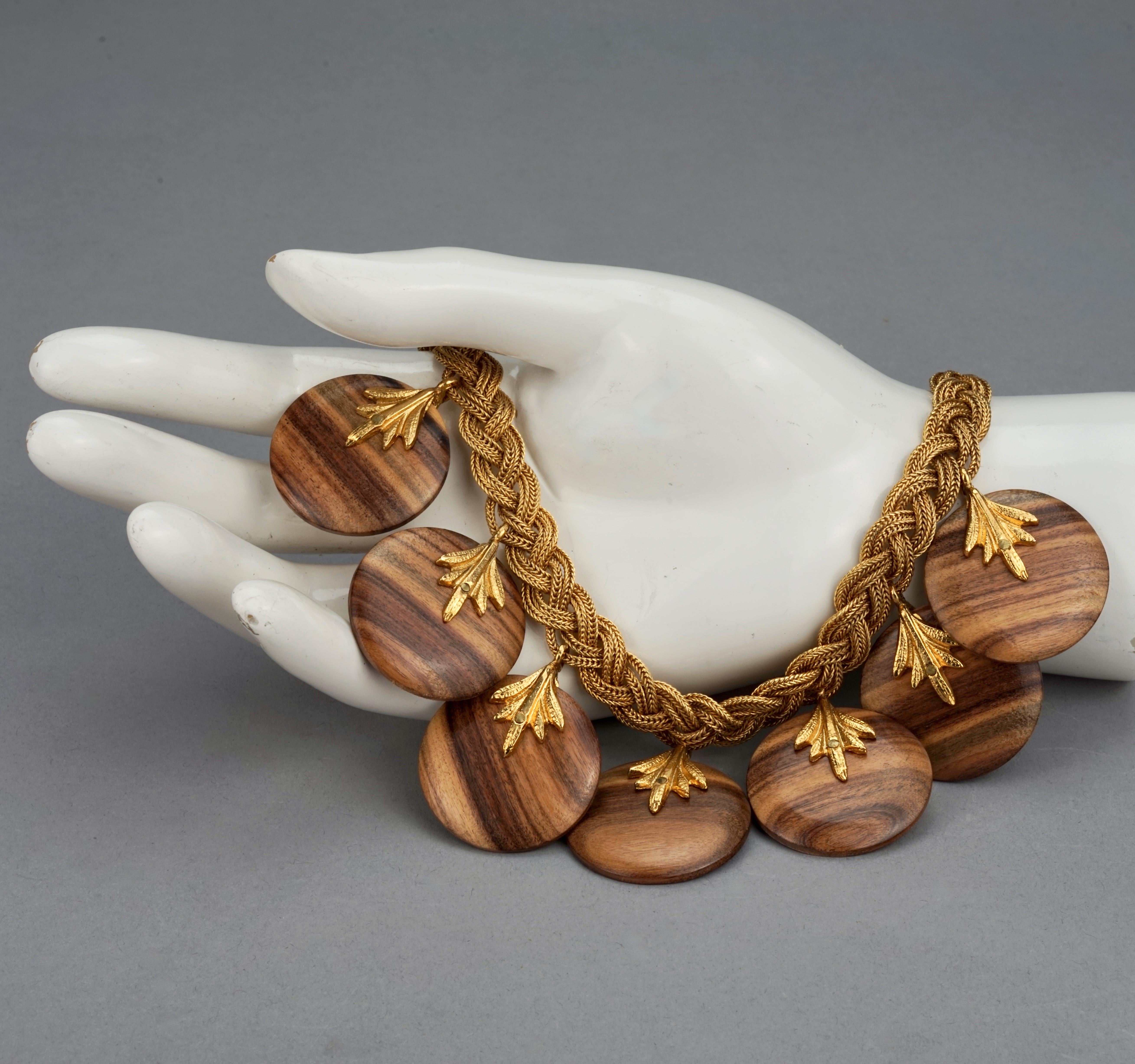 Vintage ROBERT GOOSSENS PARIS Wooden Disc Charms Gilt Braided Necklace For Sale 3