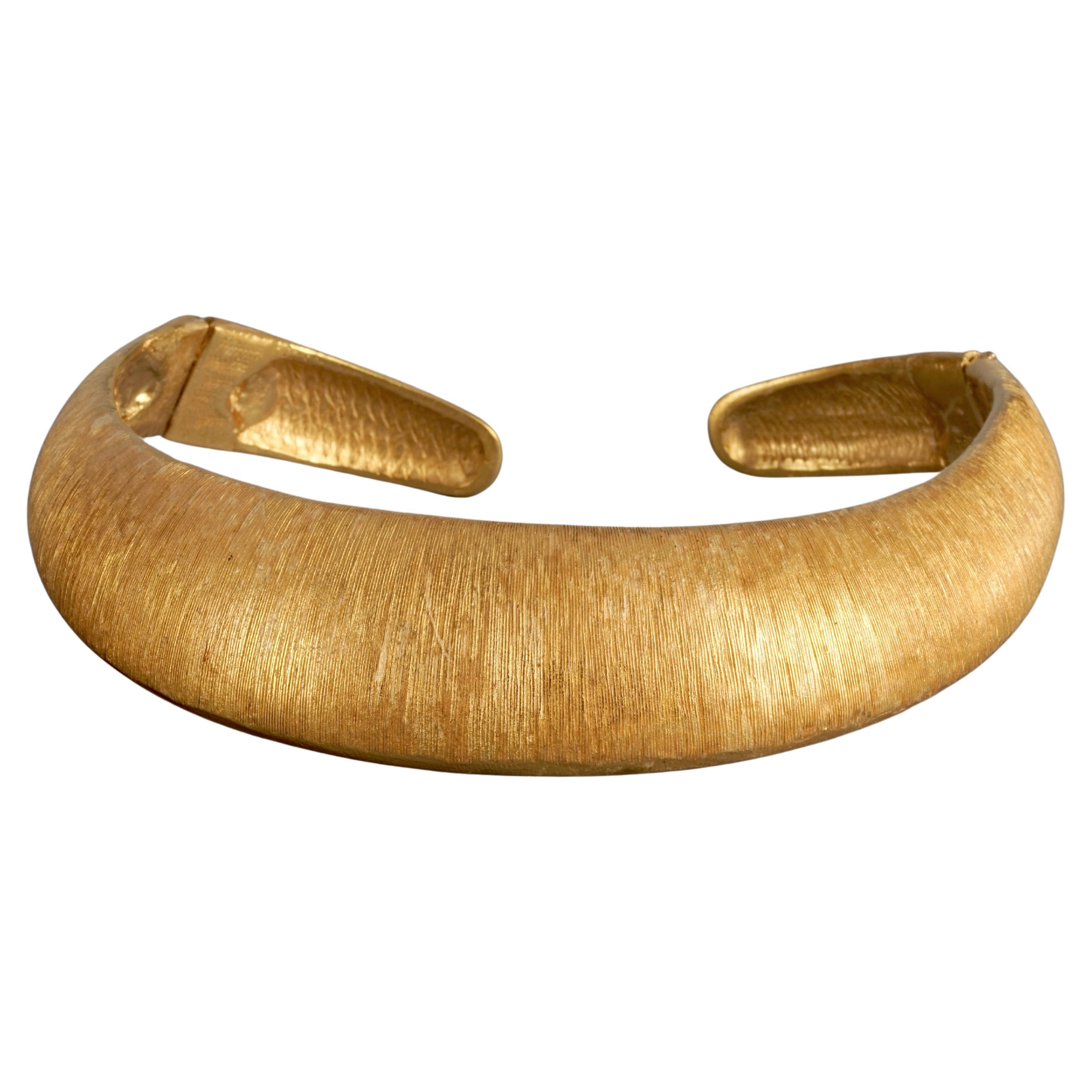 Vintage ROBERT GOOSSENS Textured Brushed Gold Rigid Choker Necklace For Sale