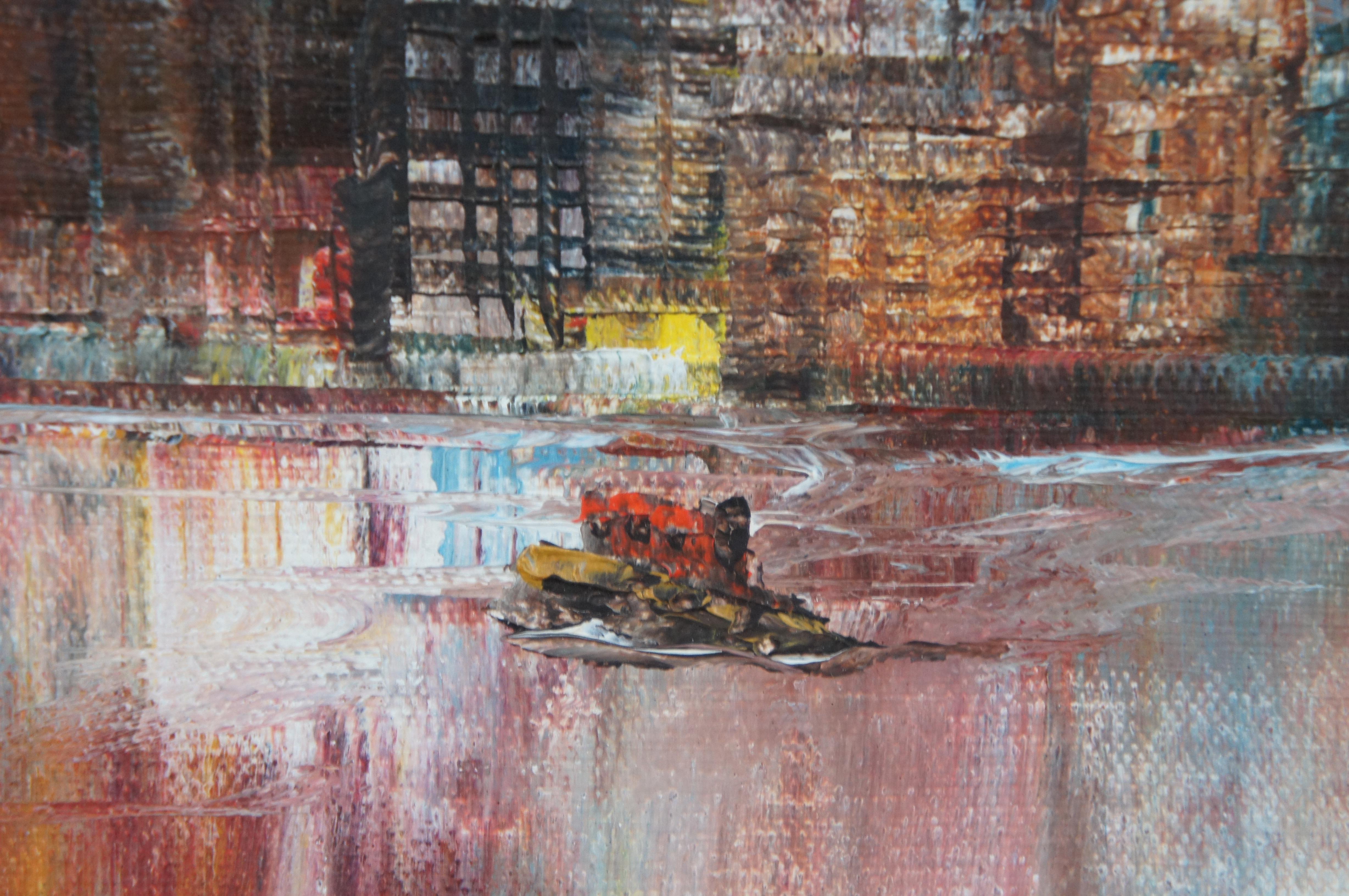 Vintage Robert Lebron Expressionist Cityscape Oil Painting Brooklyn Bridge 18
