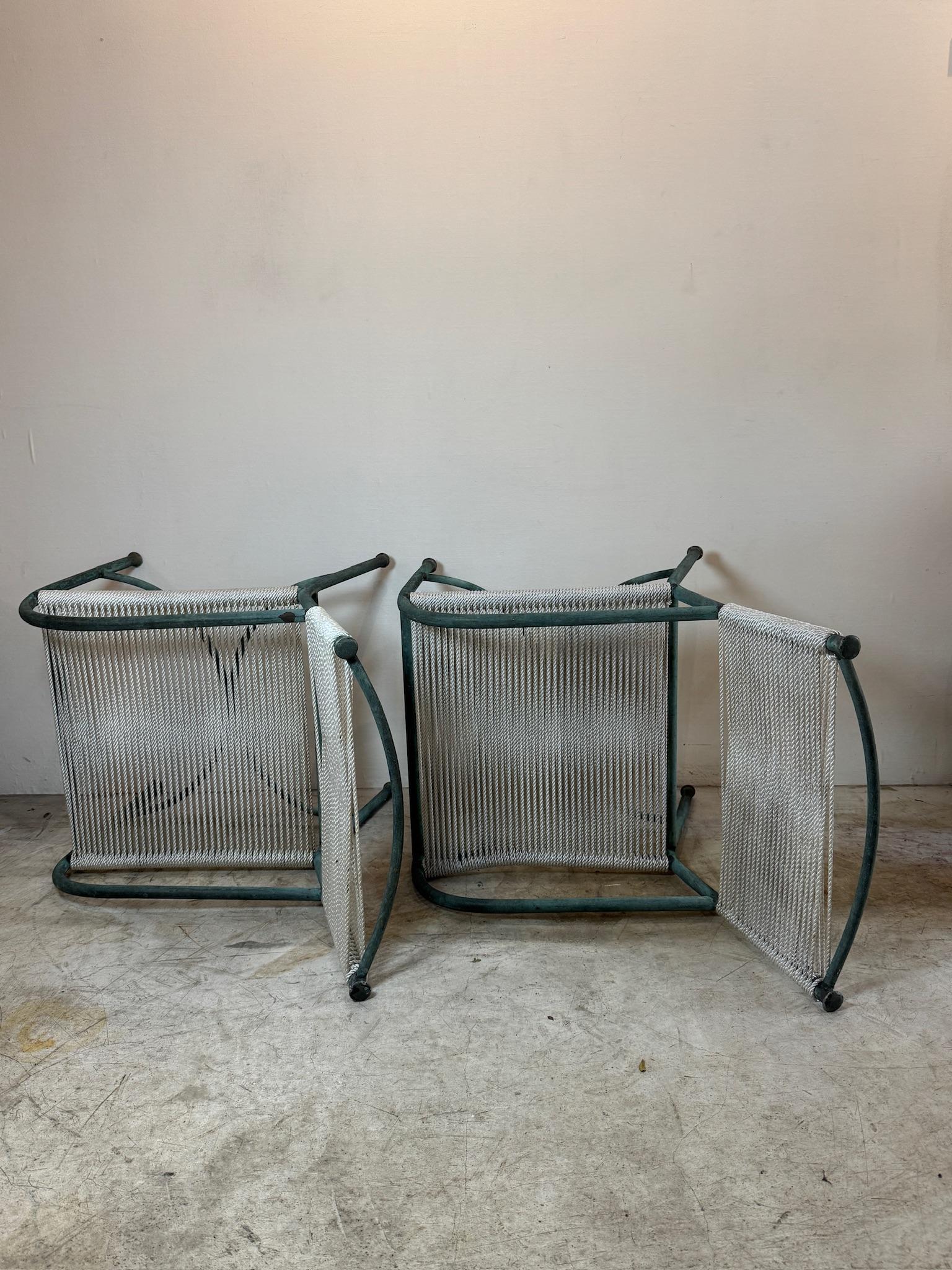Mid-Century Modern Vintage Robert Lewis Lounge Chairs Walter Lamb – Bronze frame & Woven Rope For Sale