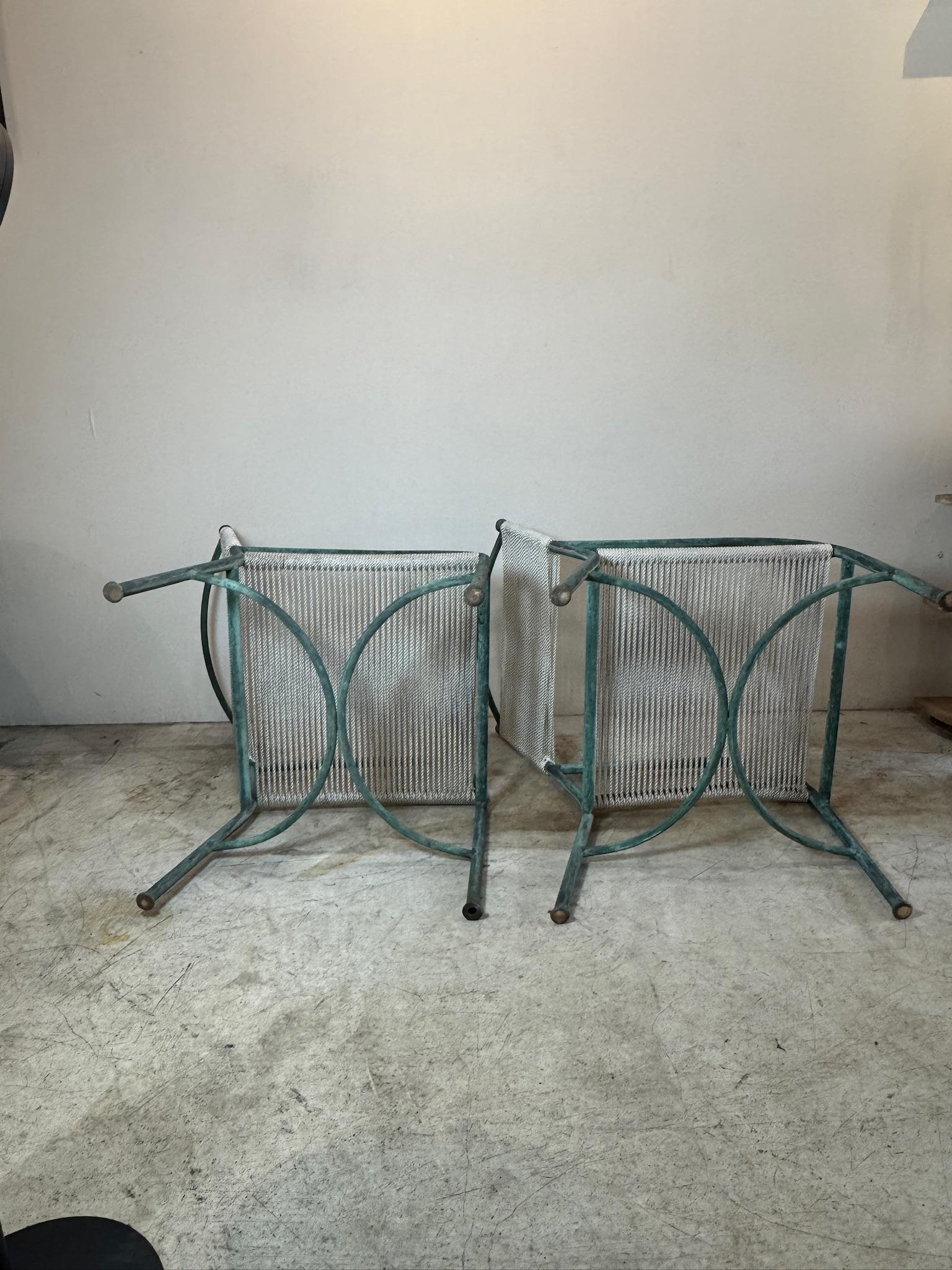 American Vintage Robert Lewis Lounge Chairs Walter Lamb – Bronze frame & Woven Rope For Sale