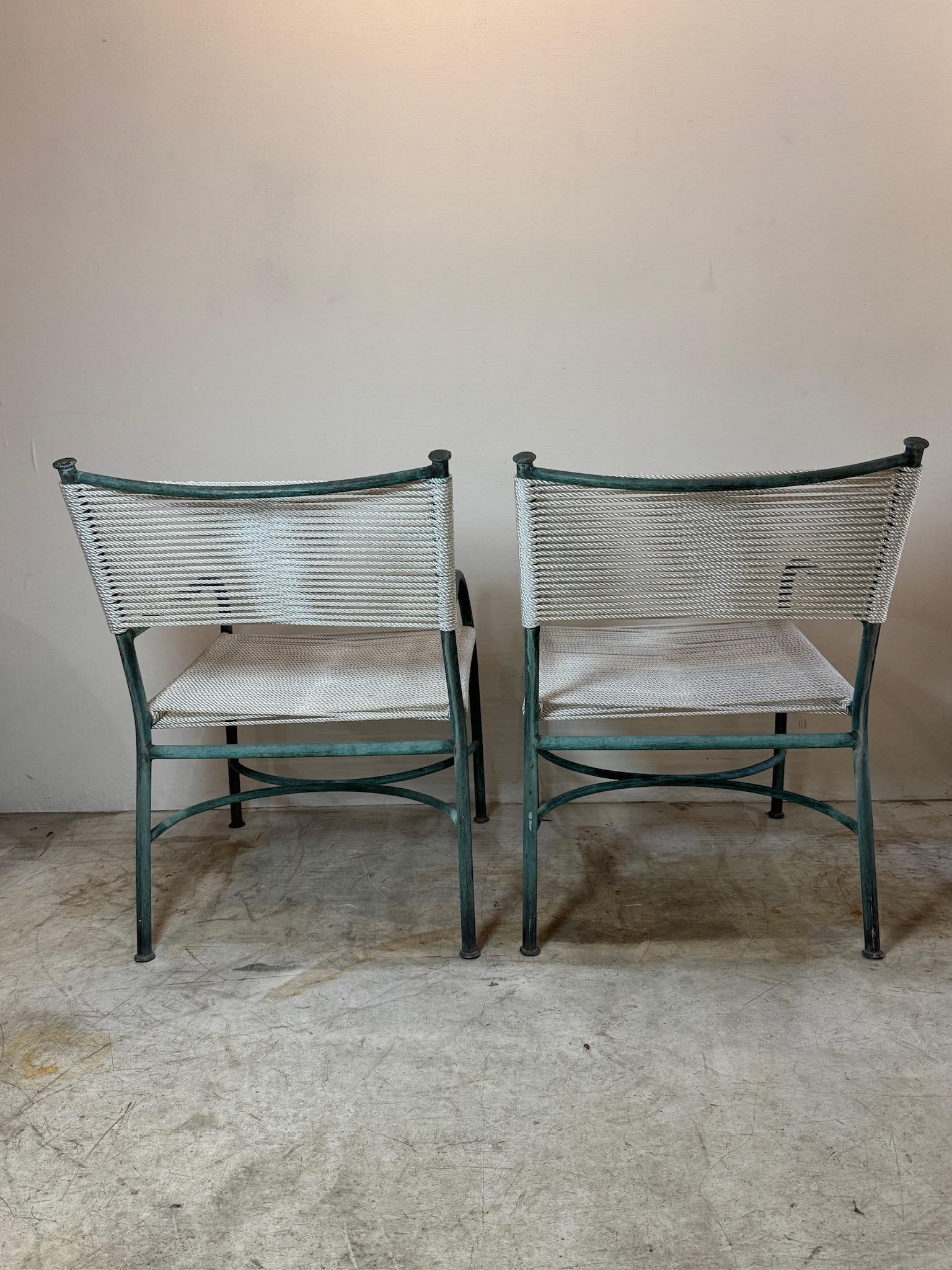 Vintage Robert Lewis Lounge Chairs Walter Lamb – Bronze frame & Woven Rope In Good Condition For Sale In West Hollywood, CA