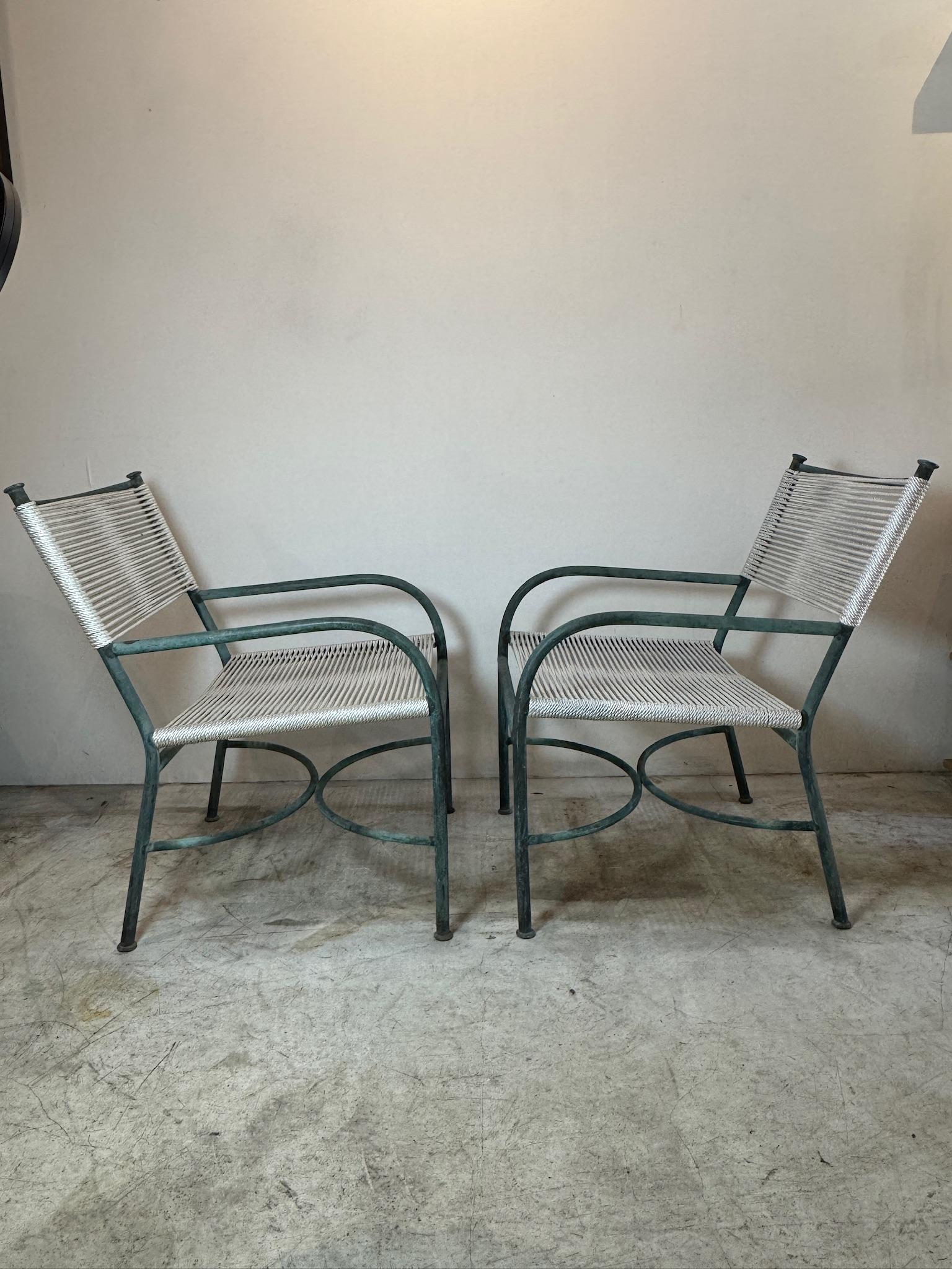 20th Century Vintage Robert Lewis Lounge Chairs Walter Lamb – Bronze frame & Woven Rope For Sale