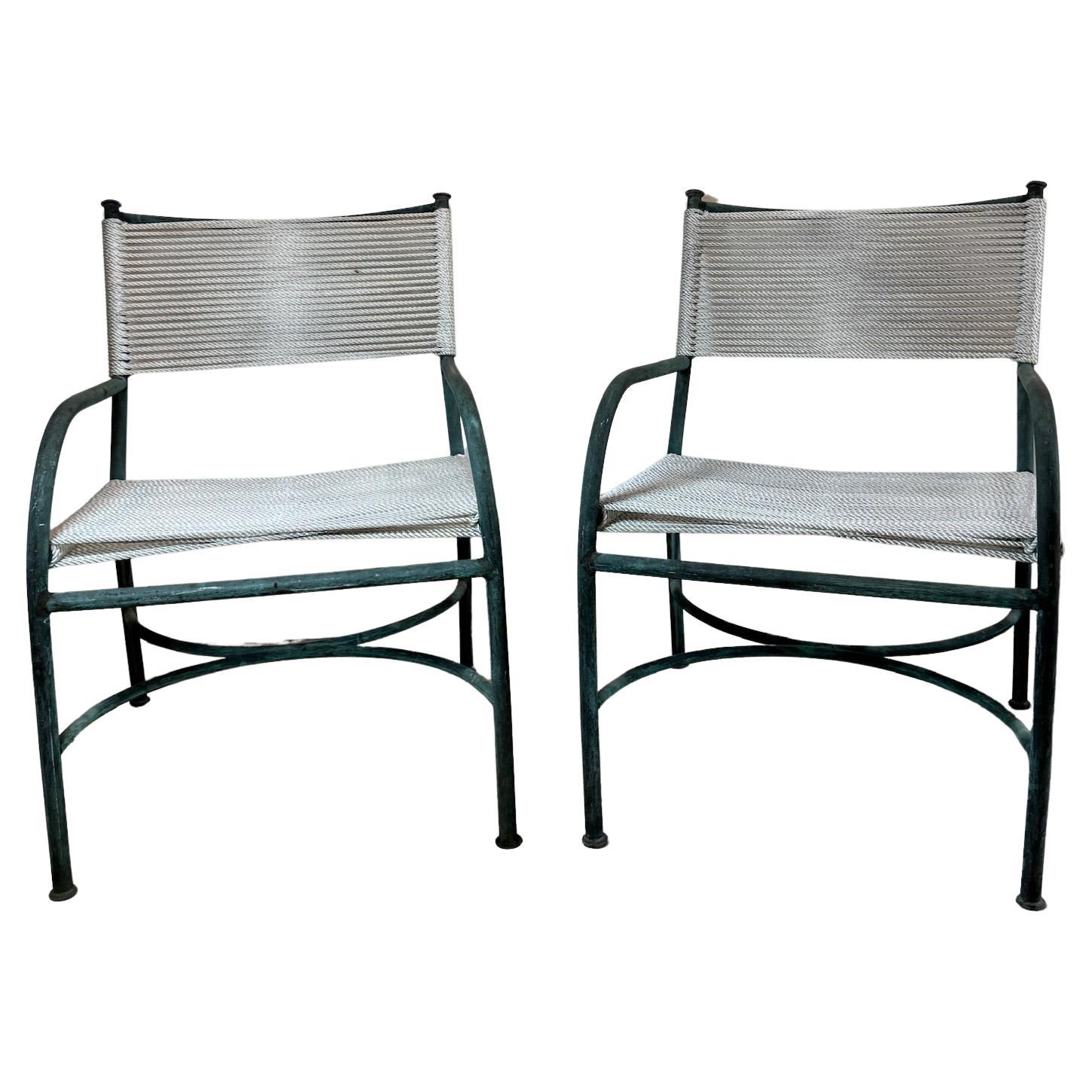 Vintage Robert Lewis Lounge Chairs Walter Lamb – Bronze frame & Woven Rope For Sale