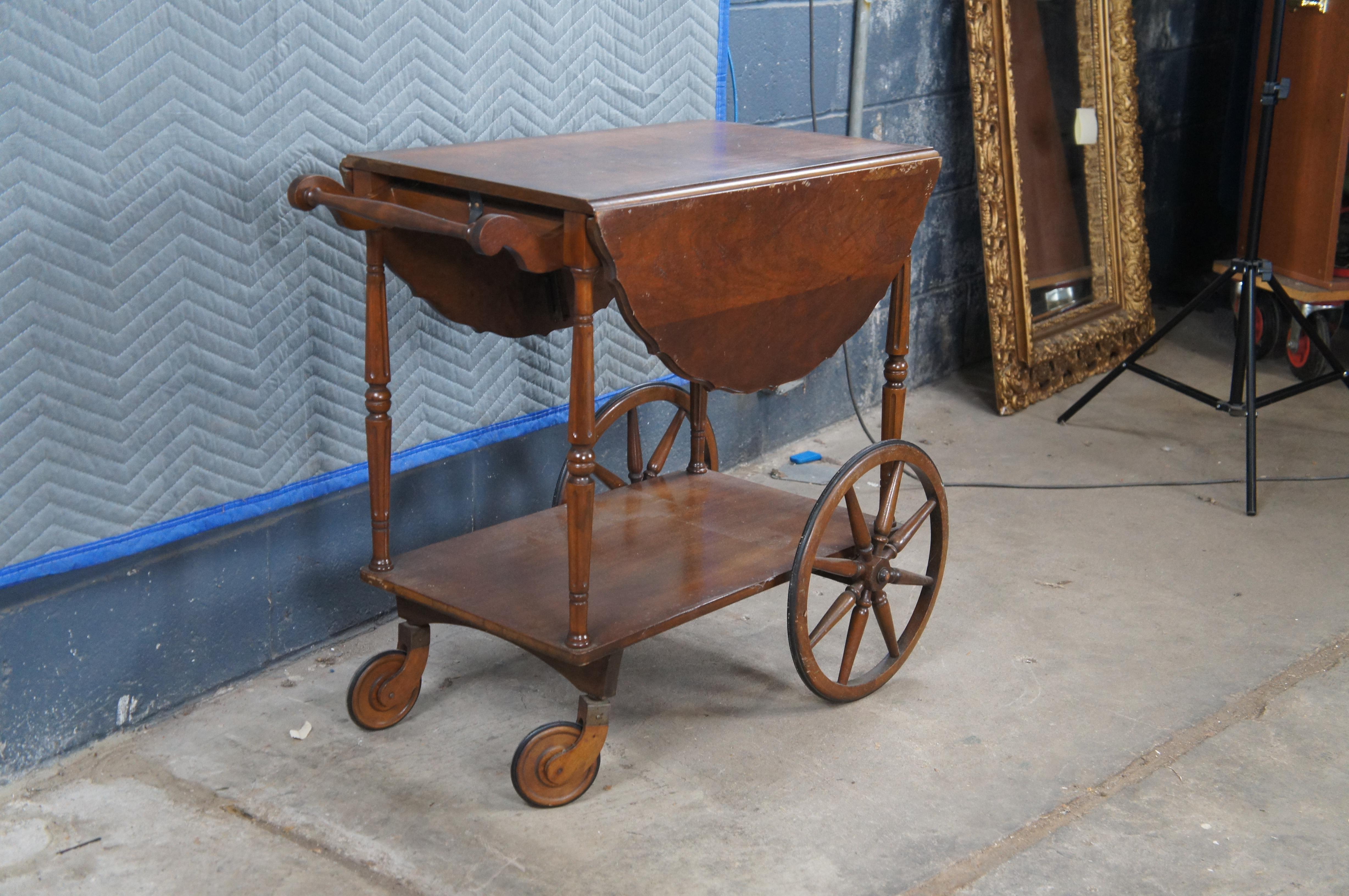 Vintage Robert Mitchell Walnut Dropleaf Rolling Bar Cart Tray Table Server For Sale 5