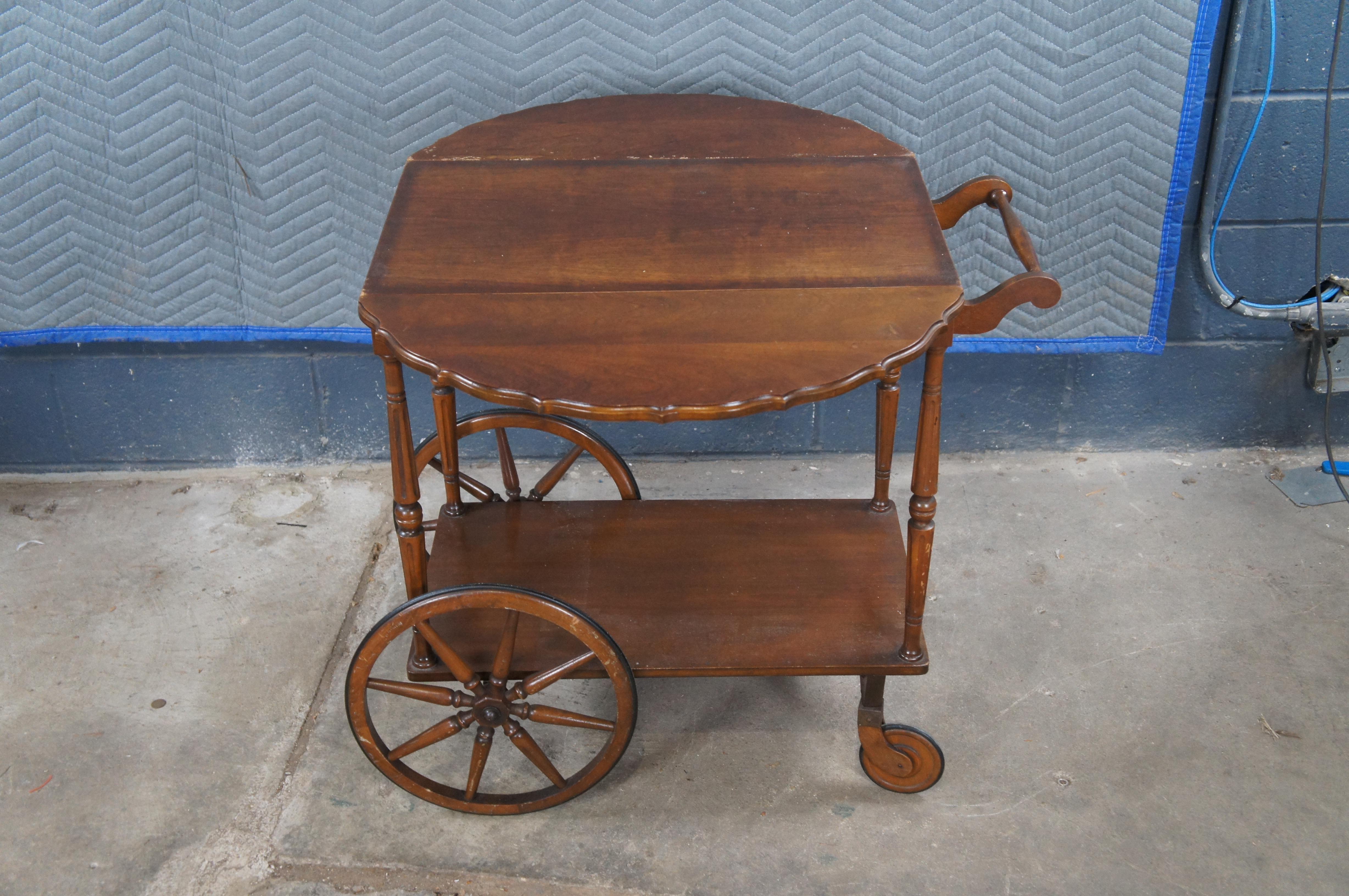 Vintage Robert Mitchell Walnut Dropleaf Rolling Bar Cart Tray Table Server For Sale 7