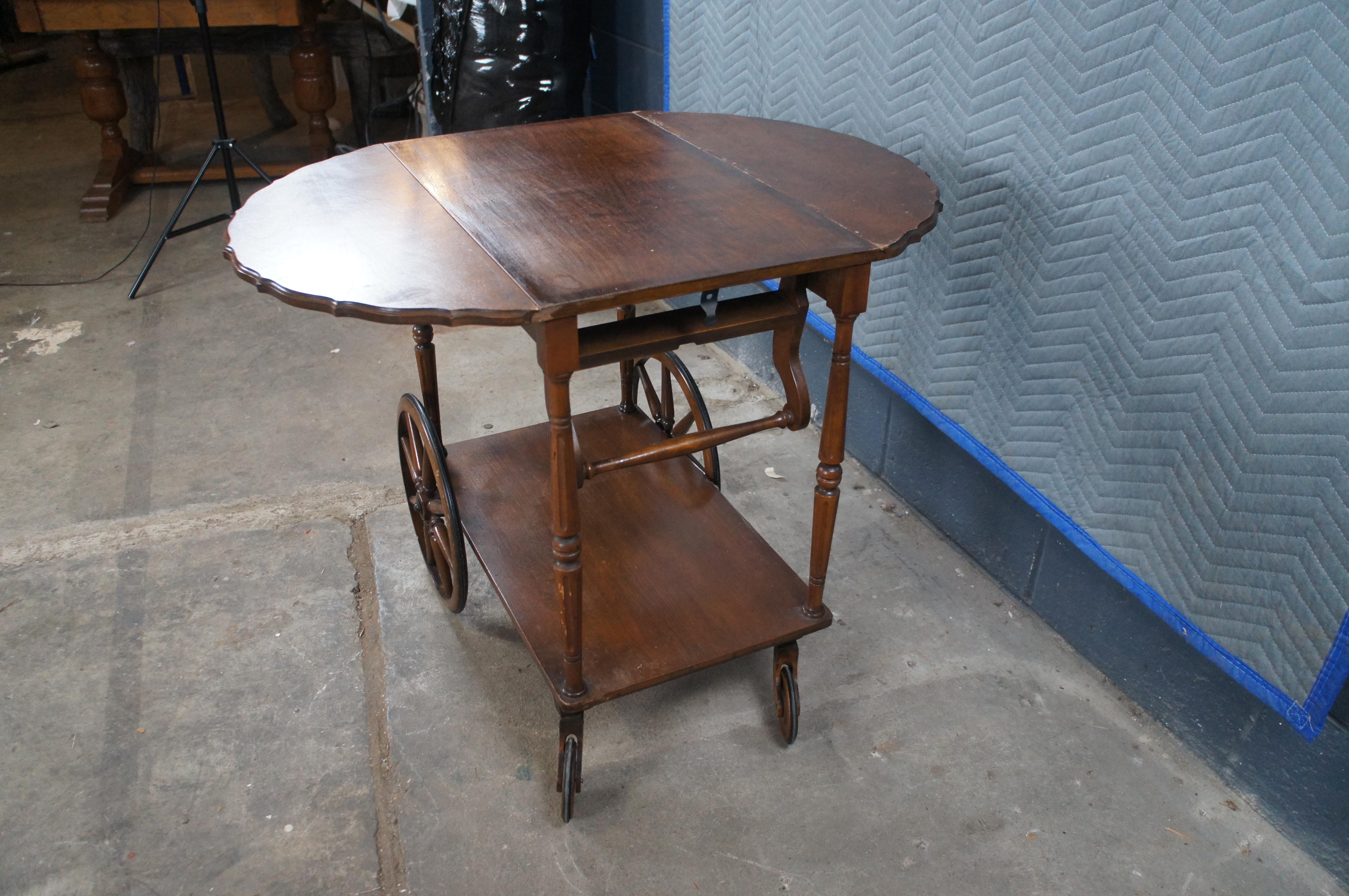 Vintage Robert Mitchell Walnut Dropleaf Rolling Bar Cart Tray Table Server For Sale 8