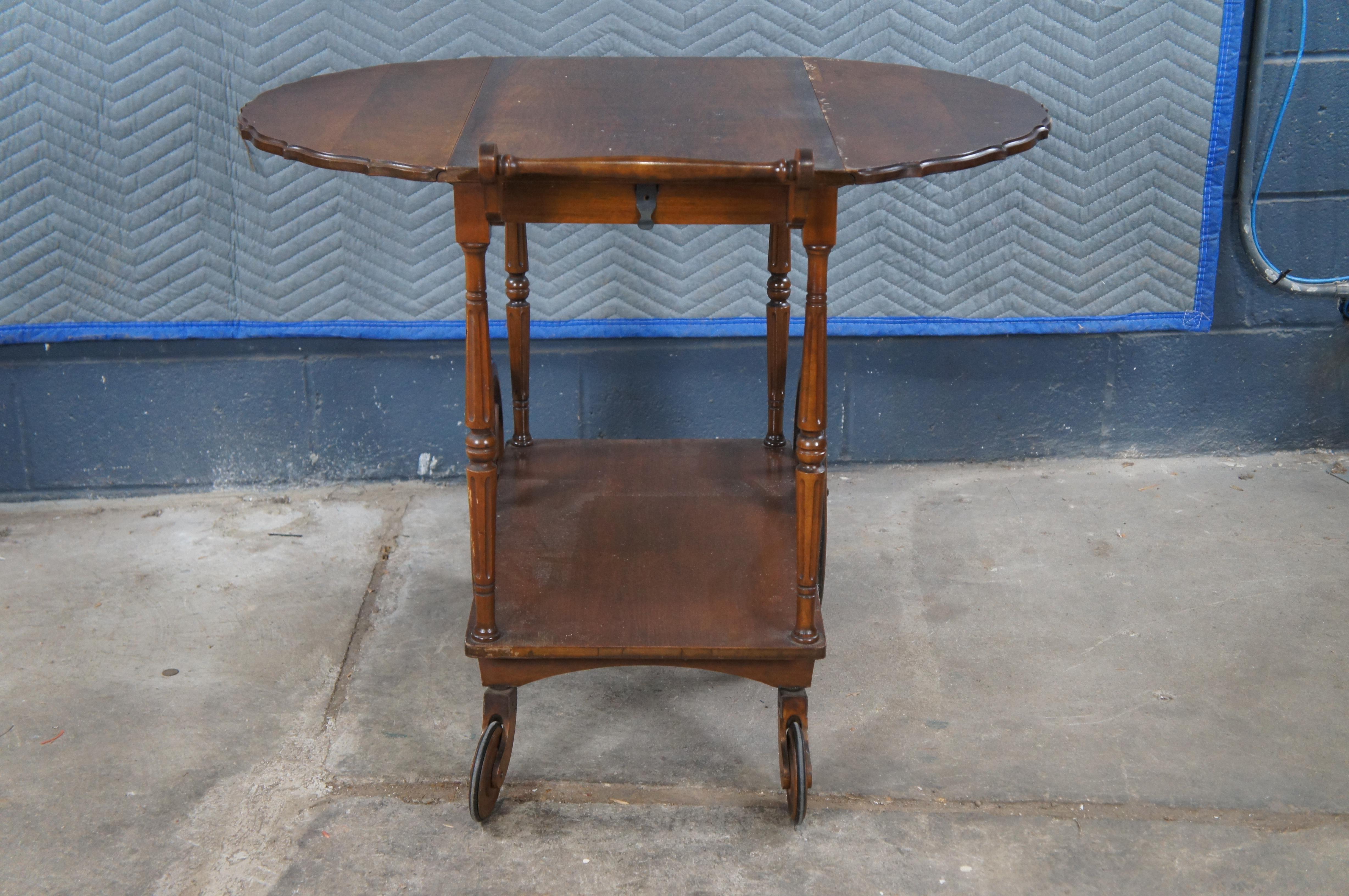 Vintage Robert Mitchell Walnut Dropleaf Rolling Bar Cart Tray Table Server For Sale 9
