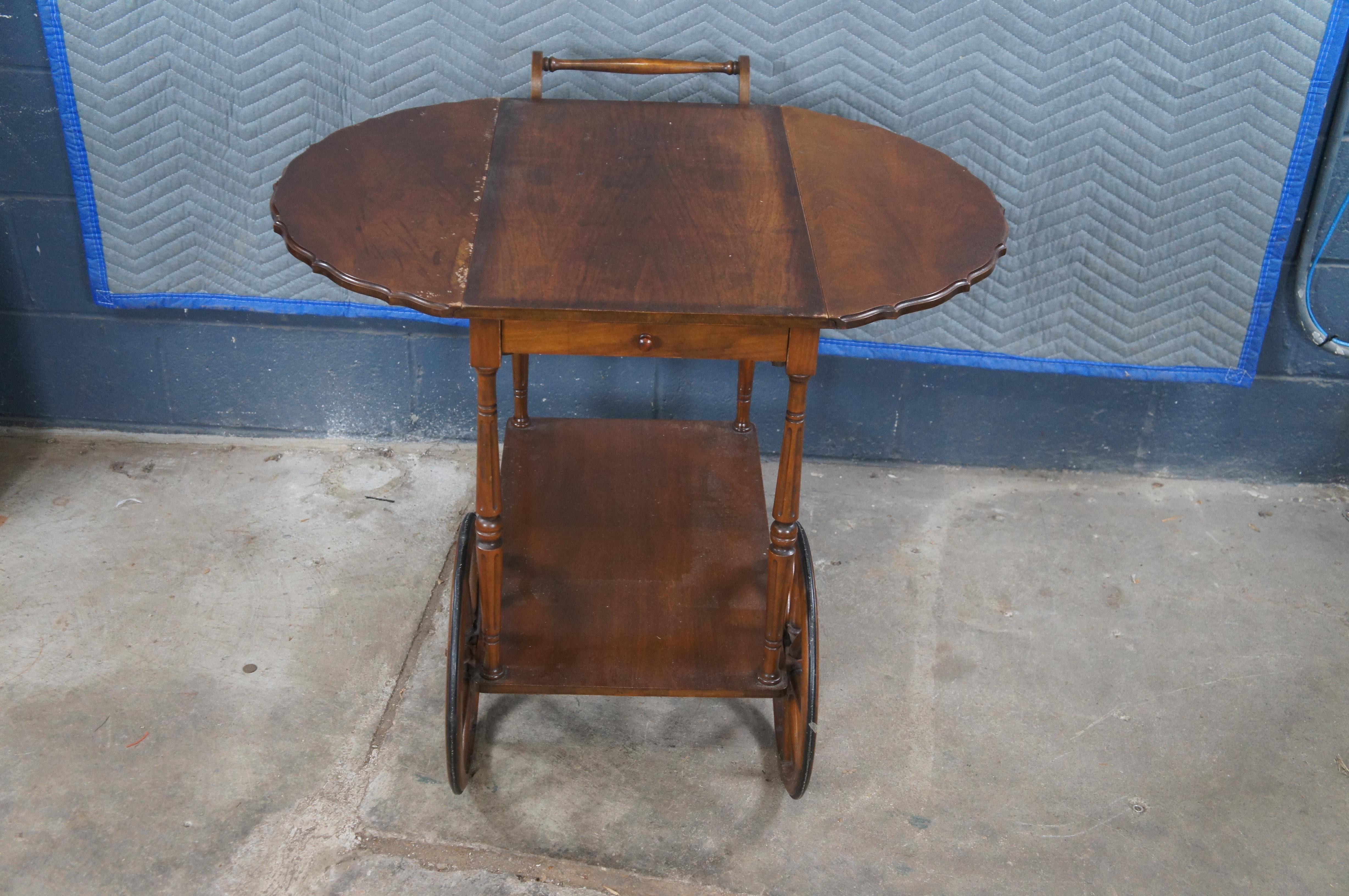 Vintage Robert Mitchell Walnut Dropleaf Rolling Bar Cart Tray Table Server For Sale 10