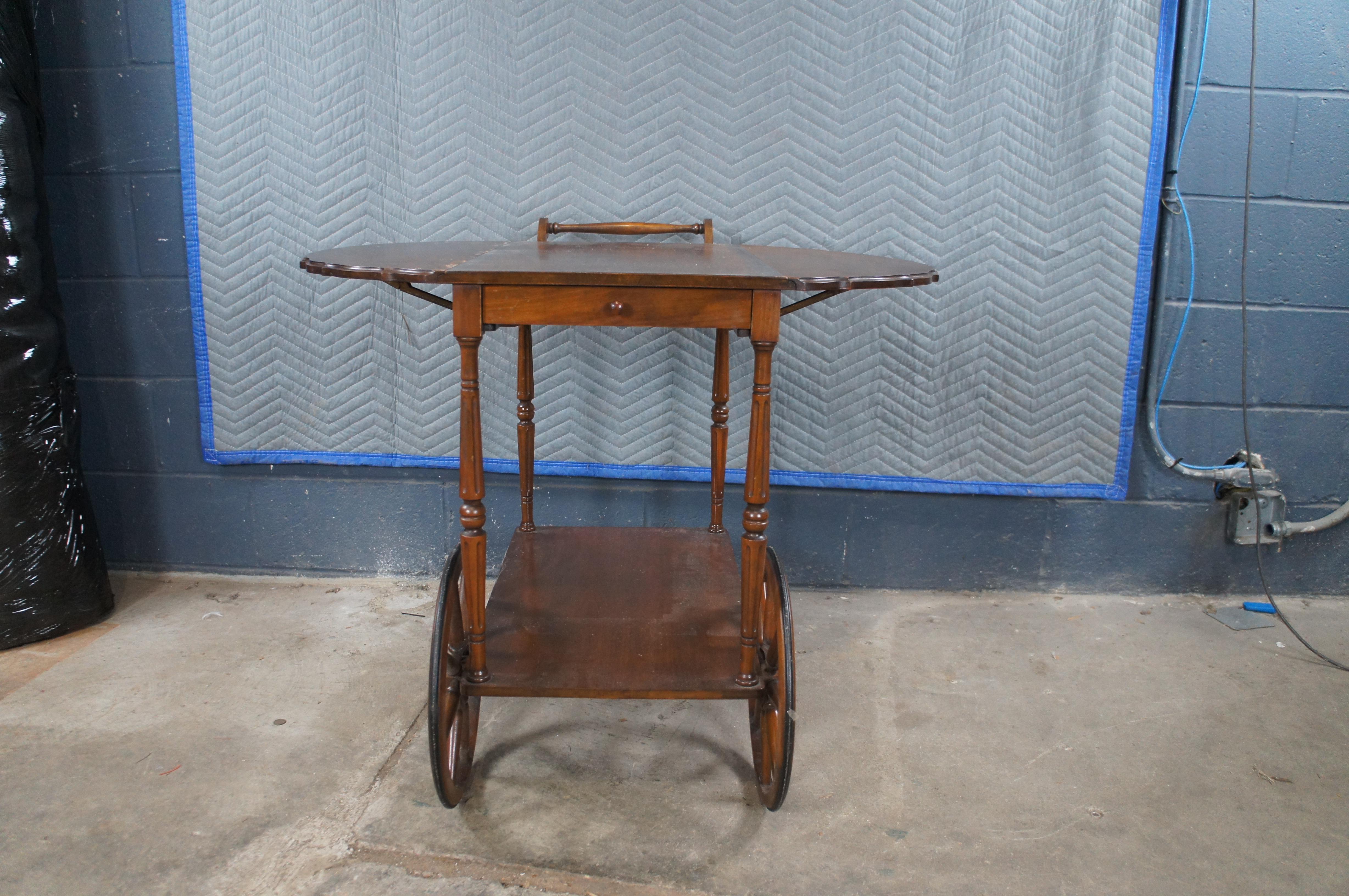 Vintage Robert Mitchell Walnut Dropleaf Rolling Bar Cart Tray Table Server For Sale 11