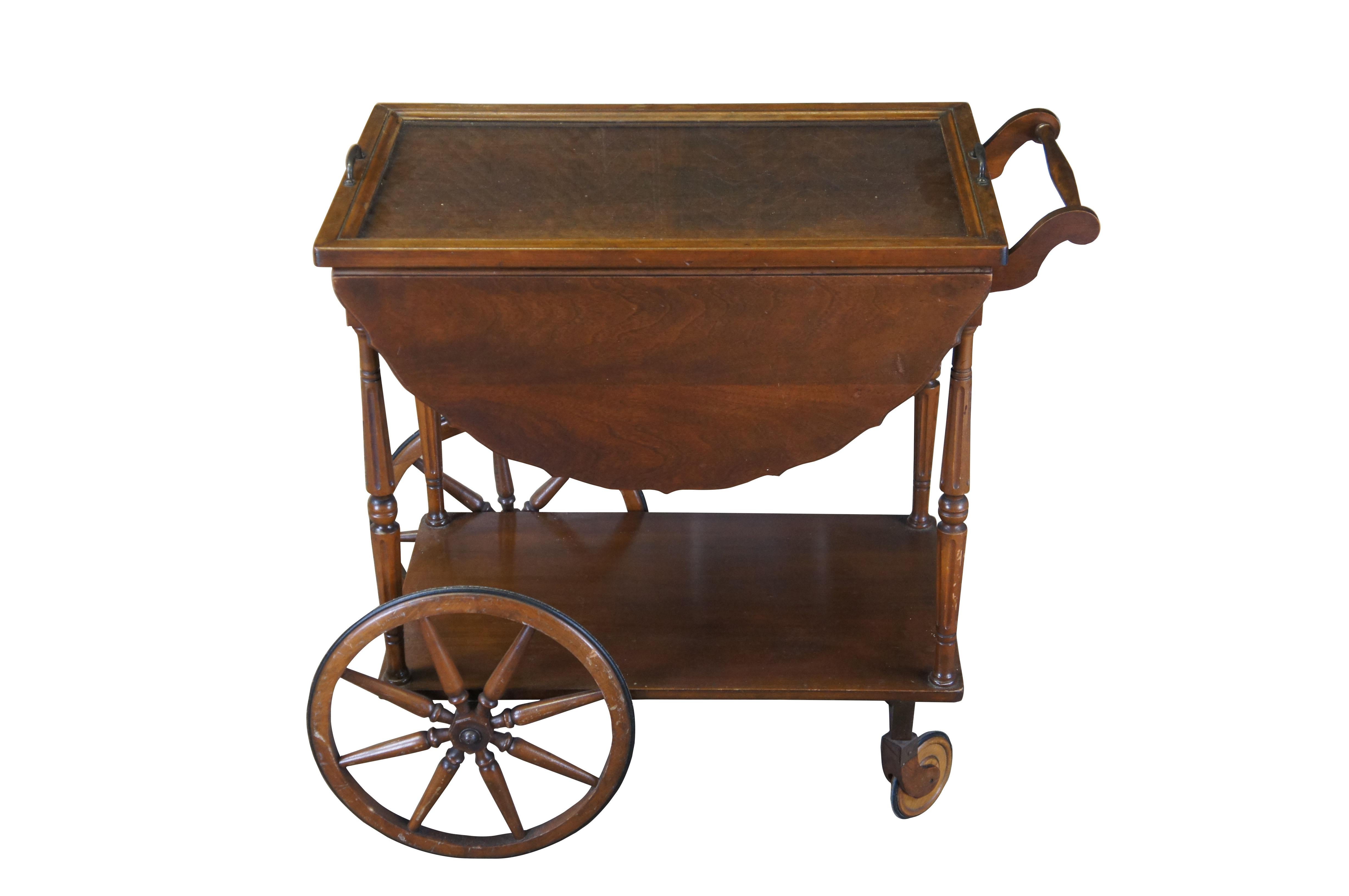 American Vintage Robert Mitchell Walnut Dropleaf Rolling Bar Cart Tray Table Server For Sale