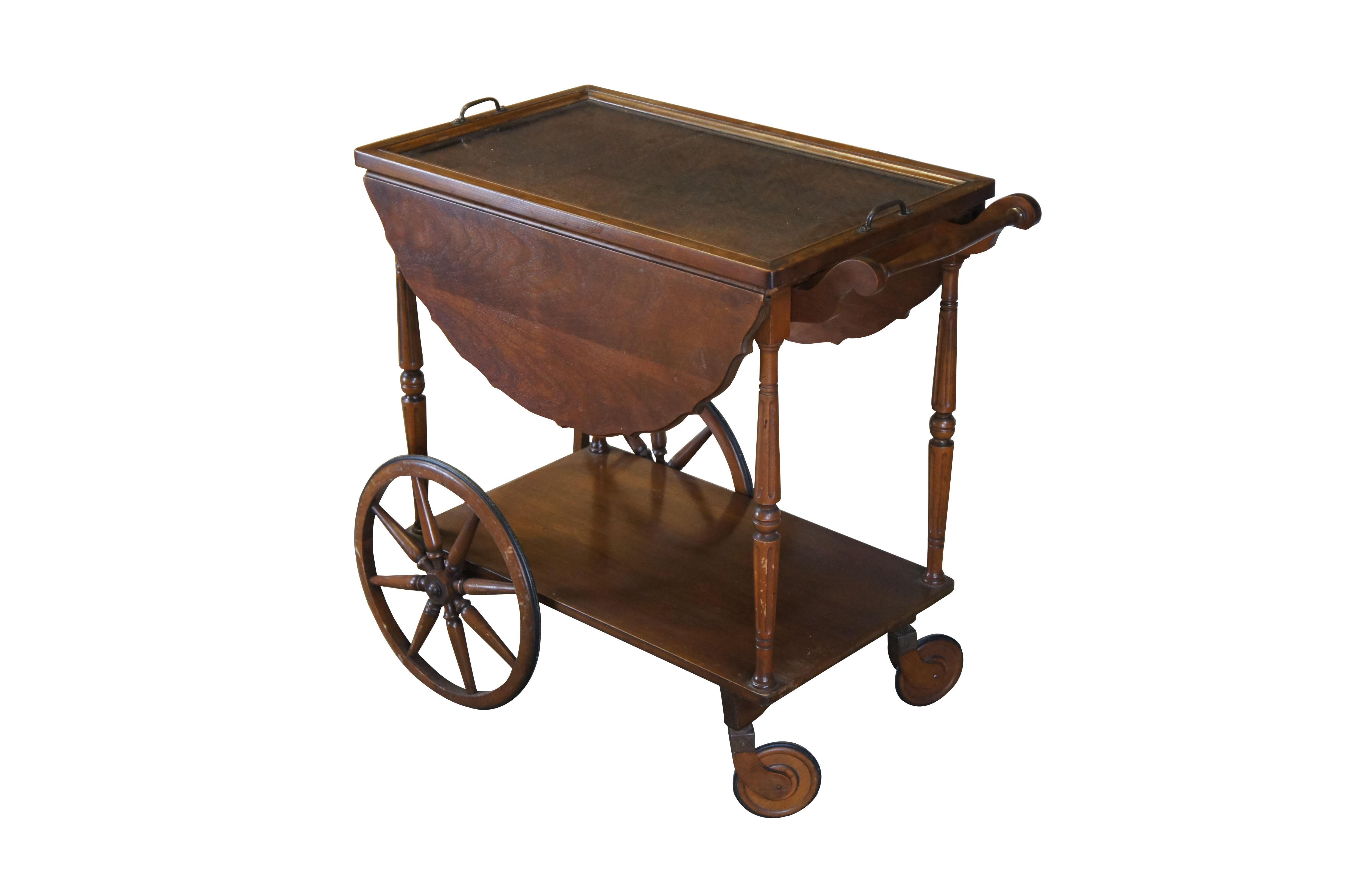 Vintage Robert Mitchell Walnut Dropleaf Rolling Bar Cart Tray Table Server In Fair Condition For Sale In Dayton, OH