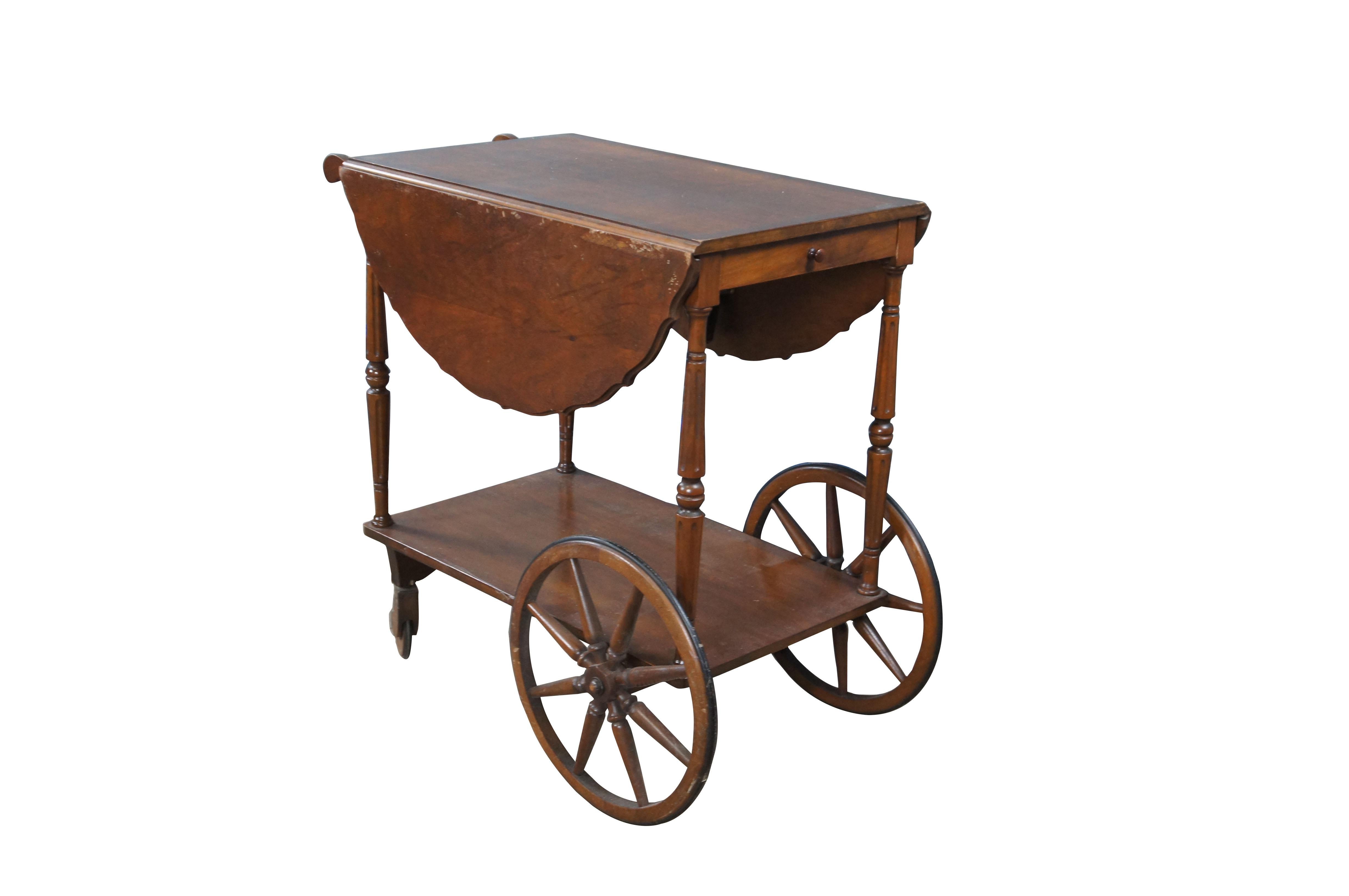 French Provincial Vintage Robert Mitchell Walnut Dropleaf Rolling Bar Cart Tray Table Server For Sale