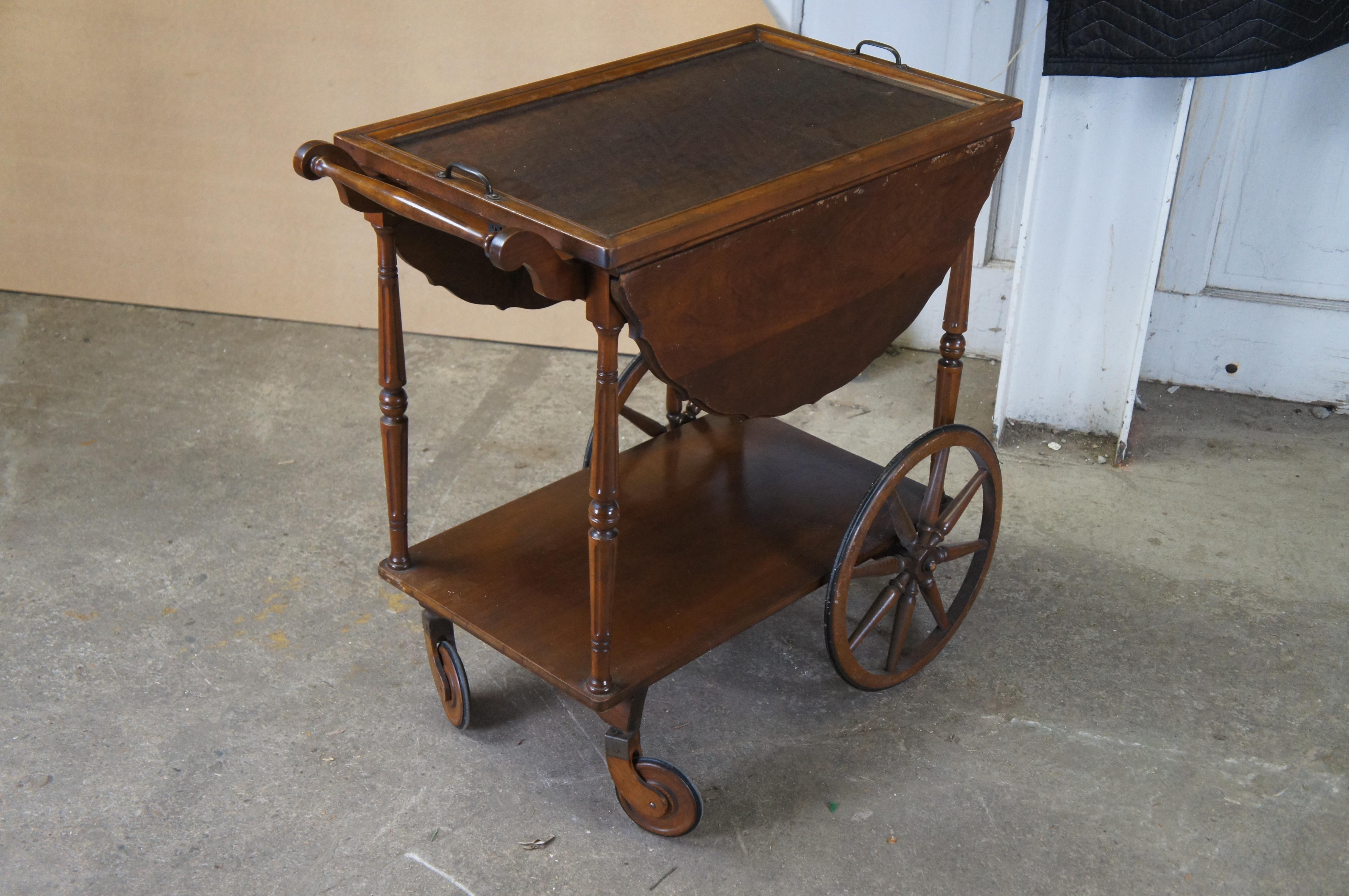 Vintage Robert Mitchell Walnut Dropleaf Rolling Bar Cart Tray Table Server For Sale 2