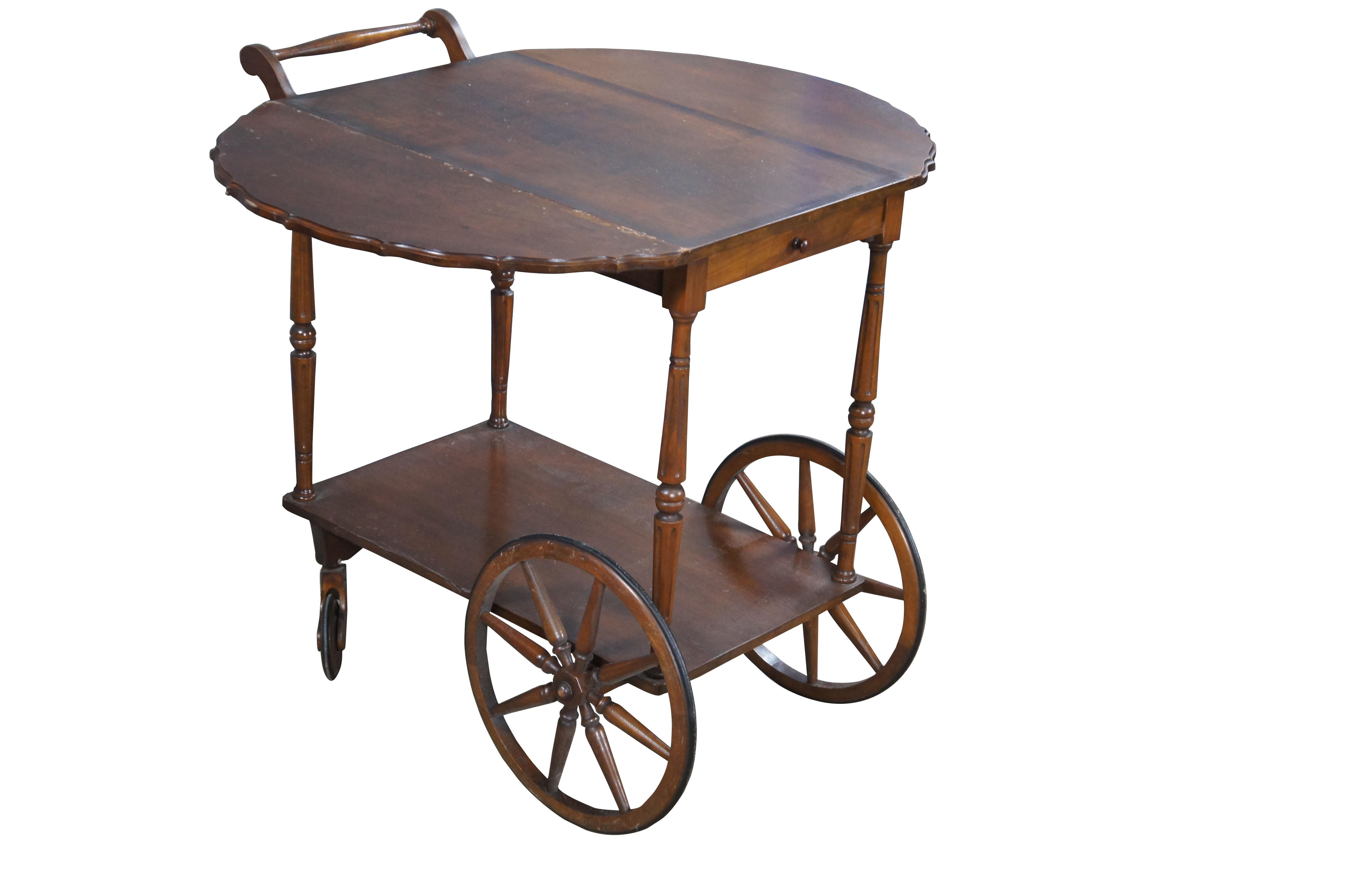 20th Century Vintage Robert Mitchell Walnut Dropleaf Rolling Bar Cart Tray Table Server For Sale