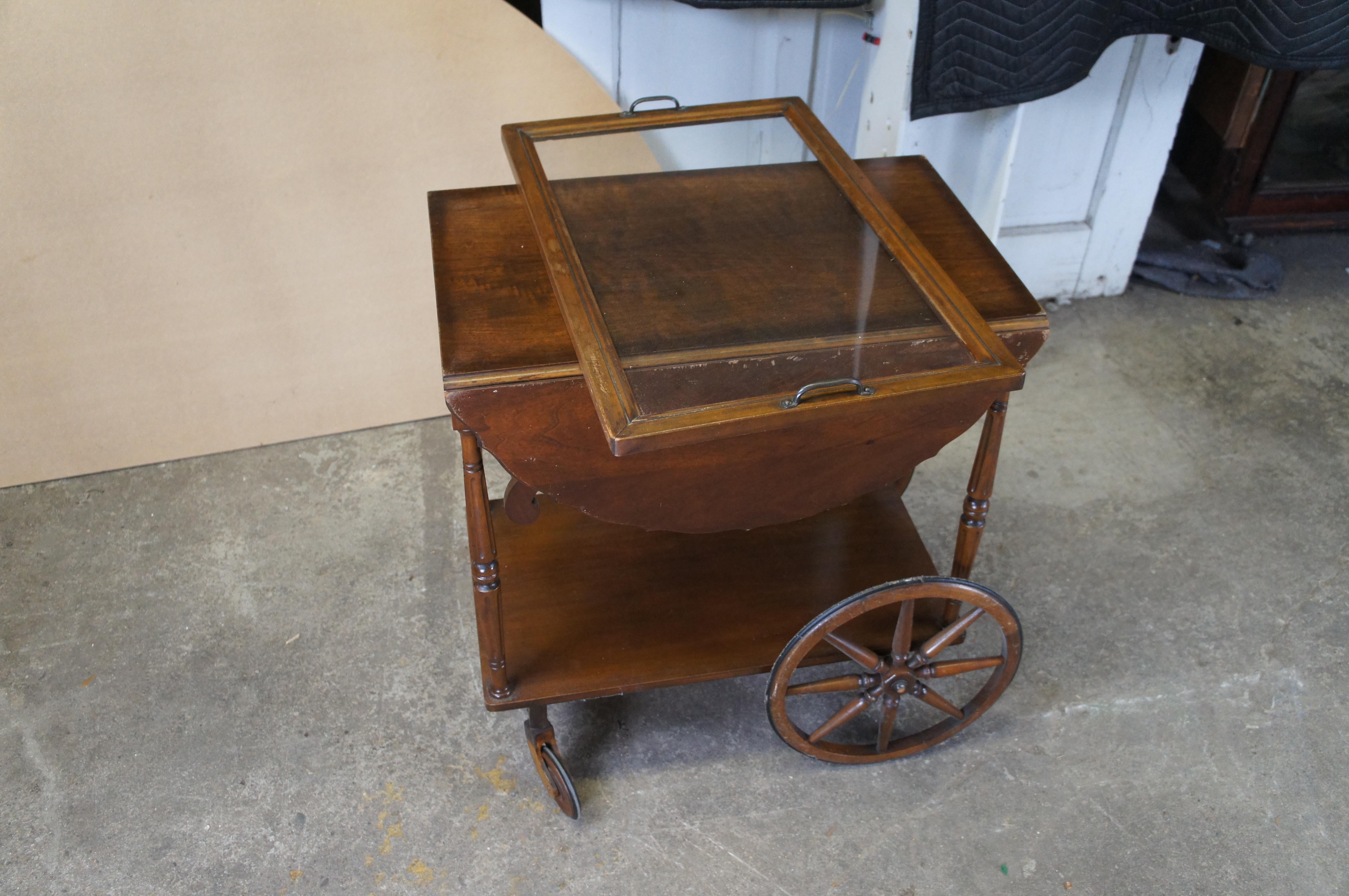 Vintage Robert Mitchell Walnut Dropleaf Rolling Bar Cart Tray Table Server For Sale 4