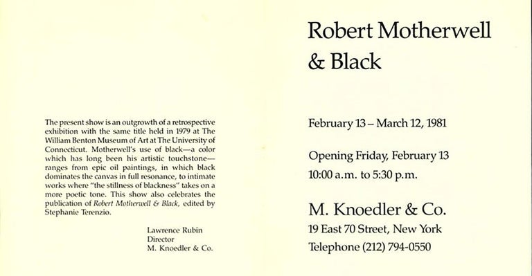 Vintage Robert Motherwell Announcement, New York, 1981 In Good Condition For Sale In Brooklyn, NY