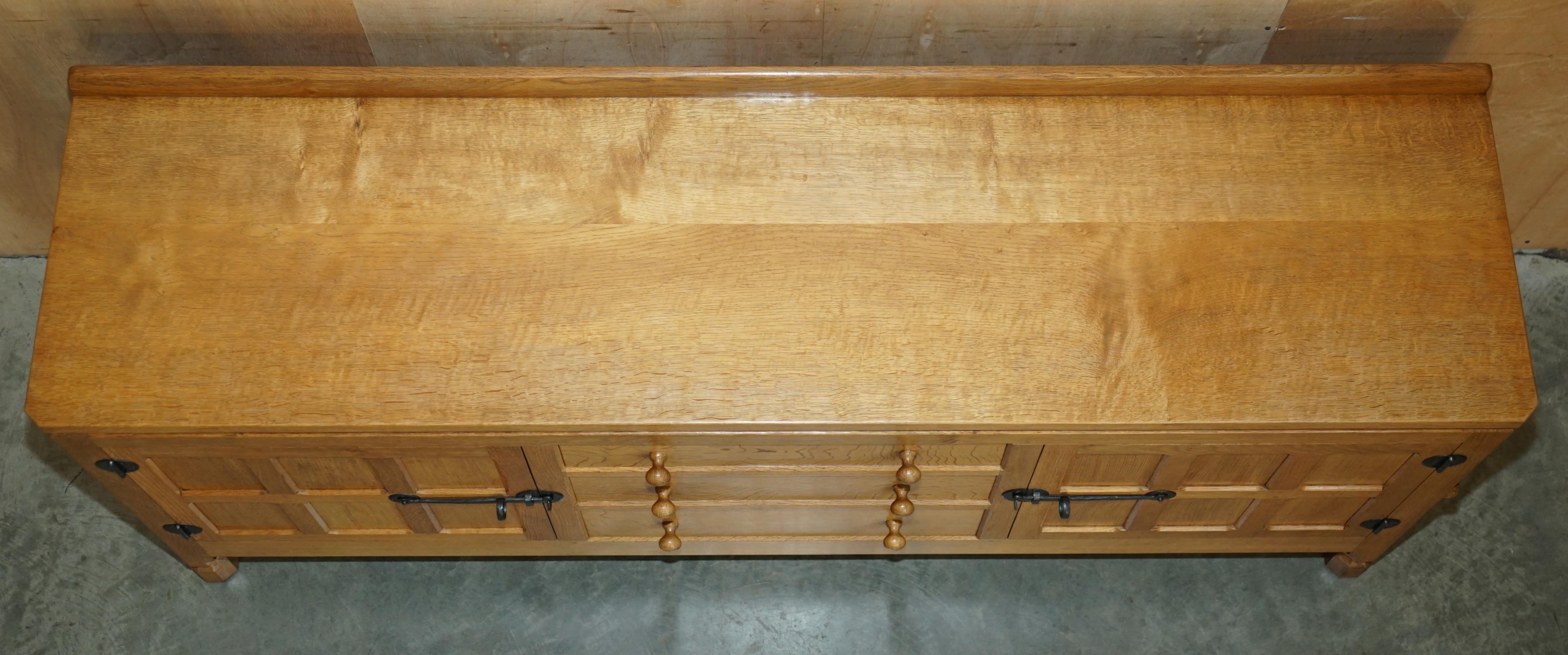 Oak ViNTAGE ROBERT MOUSEMAN THOMPSON ENGLISH OAK SIDEBOARD & OLD NEWSPAPER CUTTING