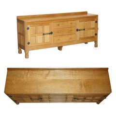 ViNTAGE ROBERT MOUSEMAN THOMPSON ENGLISH OAK SIDEBOARD & OLD NEWSPAPER CUTTING