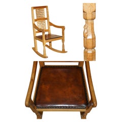 THOMPSON ROBERT MOUSEMAN THOMPSON rocking ARMCHAiR en cuir marron teint à la main