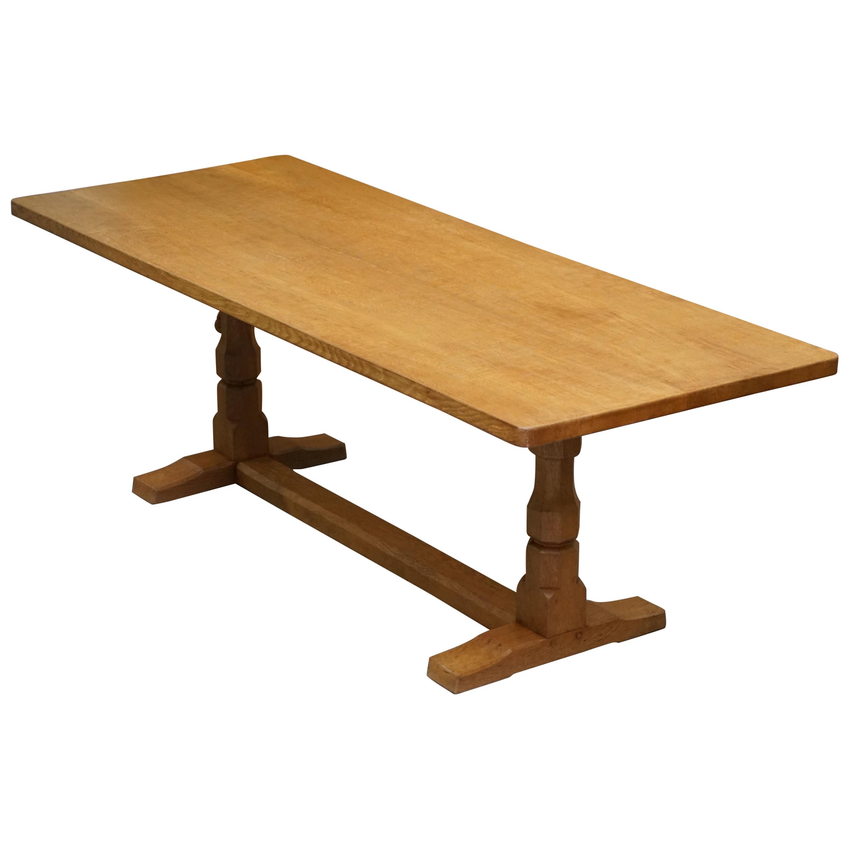 Vintage Robert Mouseman Thompson Solid Oak Refectory Dining Table