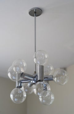 Lampadario d'epoca a 9 lampadine in stile Sputnik di Robert Sonneman, cromo