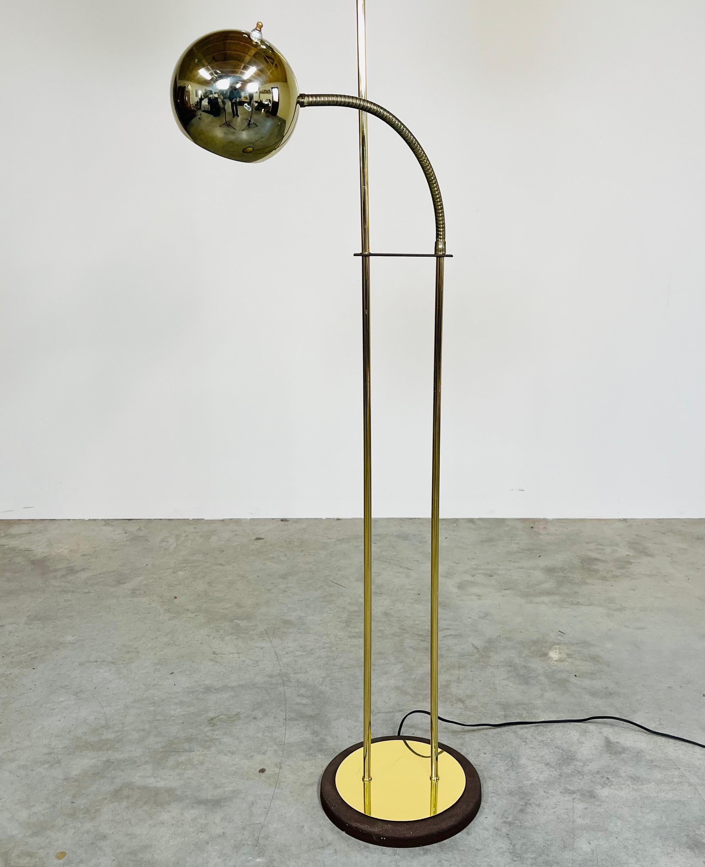 American Vintage Robert Sonneman Style Brass Orb Adjustable Floor & Reading Lamp
