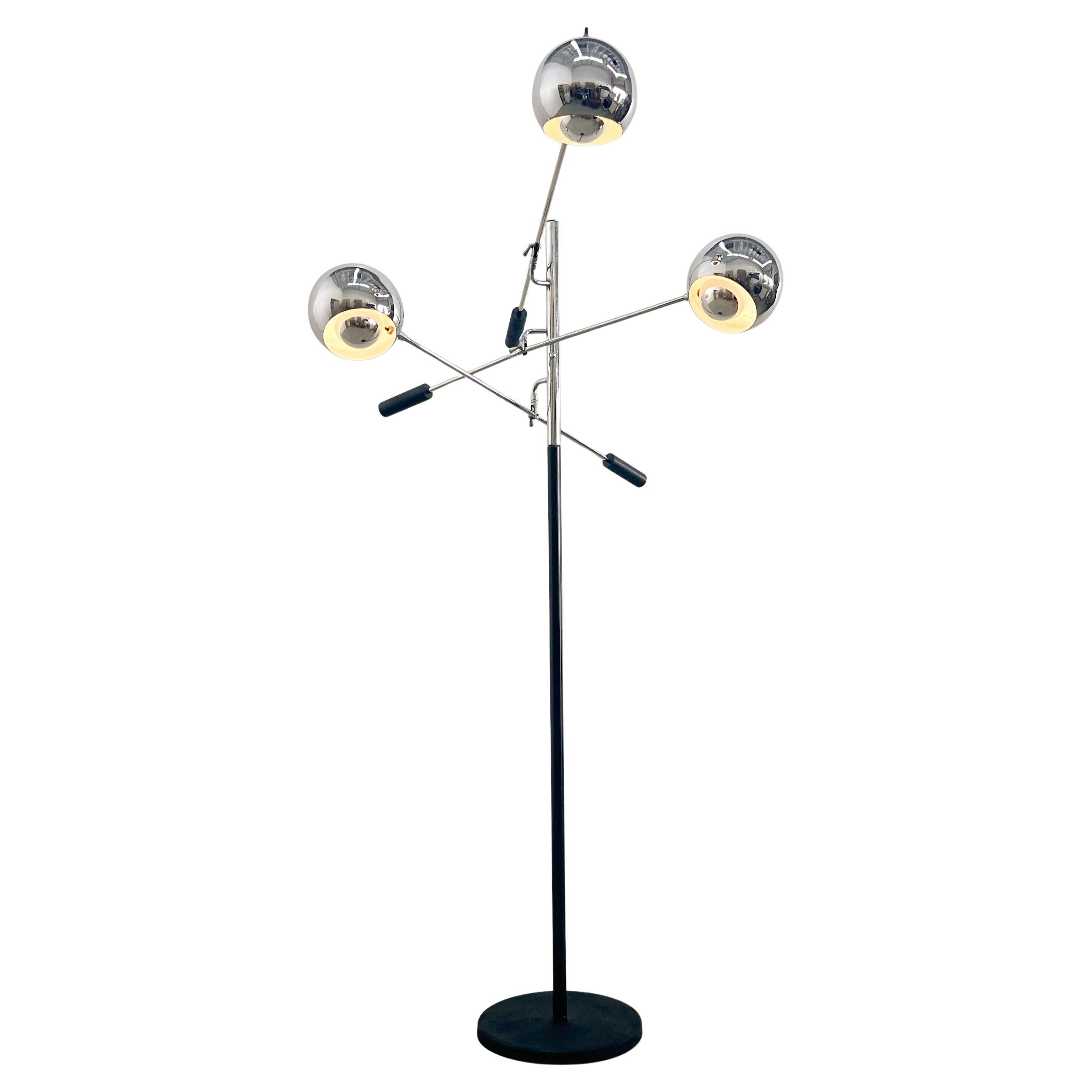 Vintage 1970s Robert Sonneman Triennale Chrome Floor Lamp with Adjustable Orb Li