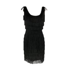 roberta vintage dress Vintage ROBERTA Black Acetate Fringe Knee-Length Cocktail Dress